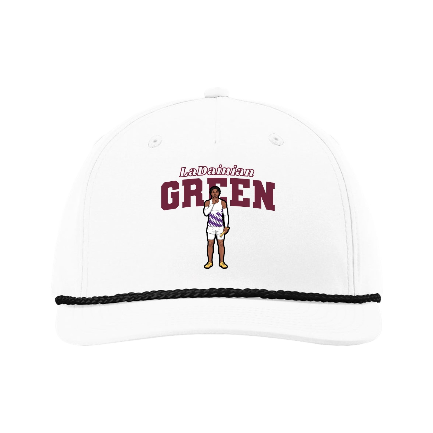 Five-Panel Classic Rope Cap — Name Arch in White