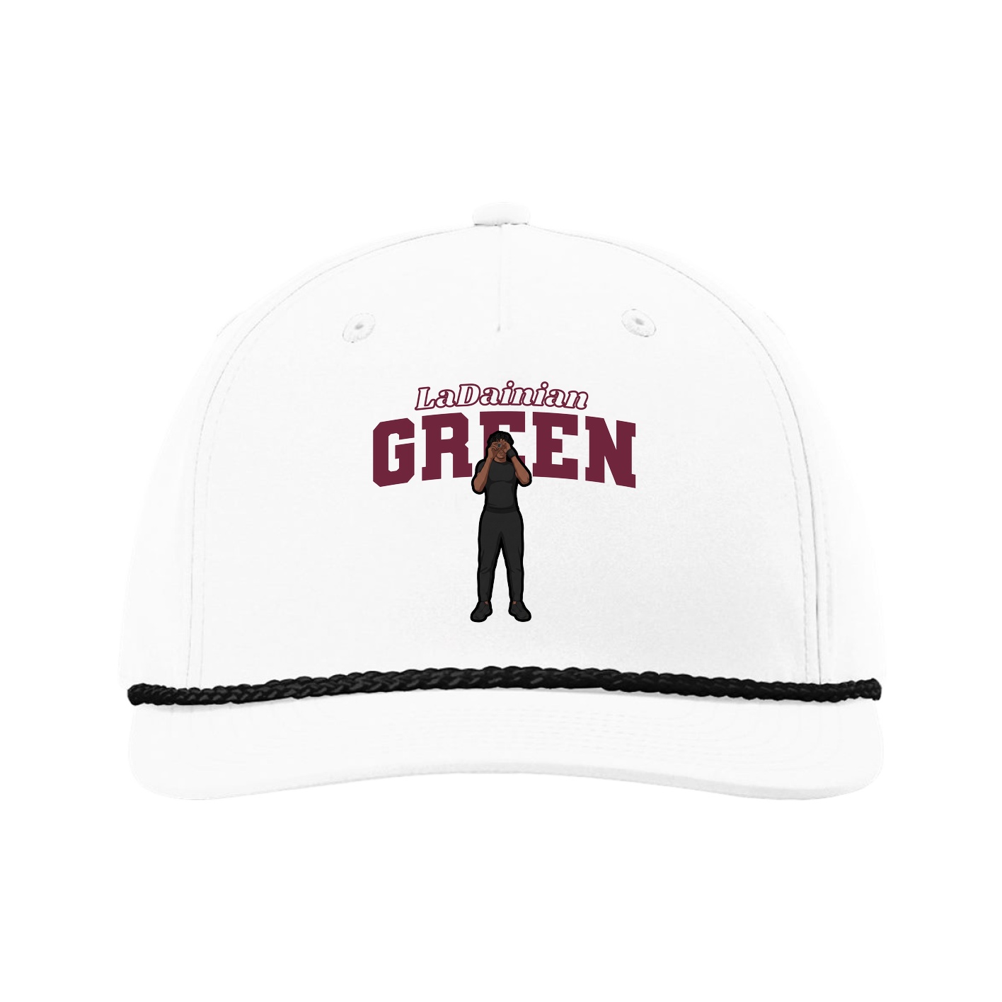 Five-Panel Classic Rope Cap — Name Arch in White