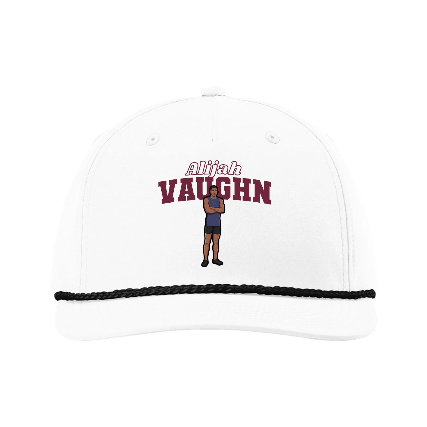 Five-Panel Classic Rope Cap — Name Arch in White