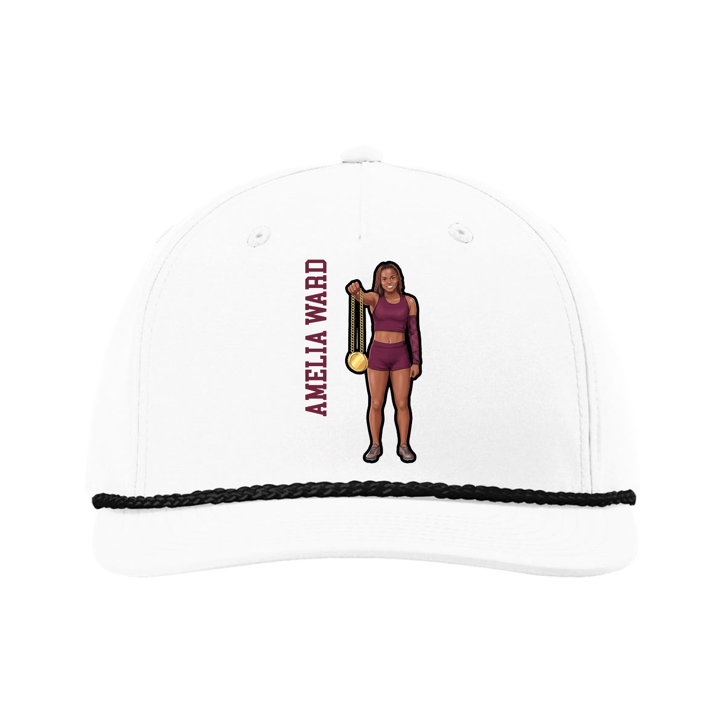 Five-Panel Classic Rope Cap — Name Vertical in White