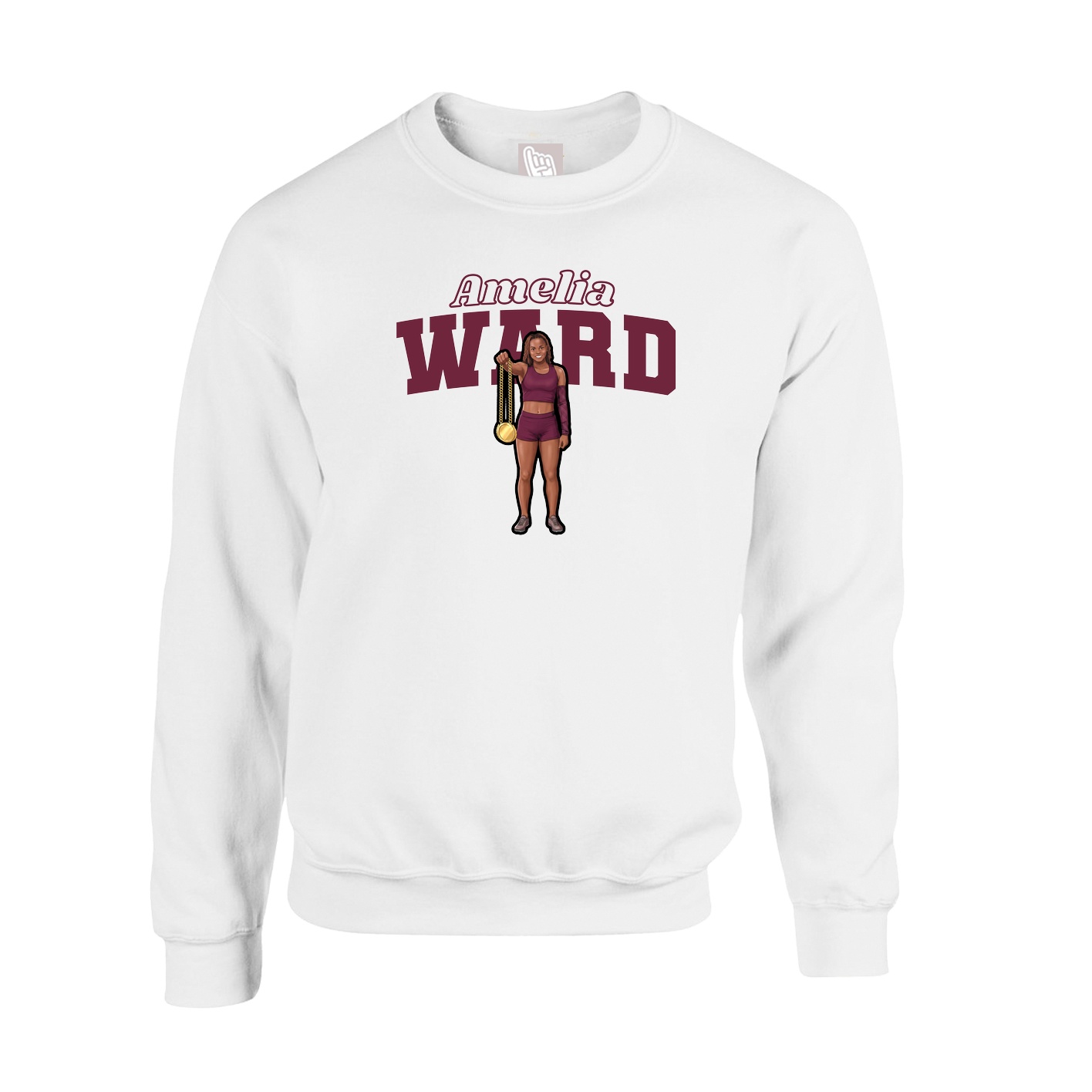 Fleece Crew — Name Arch in White