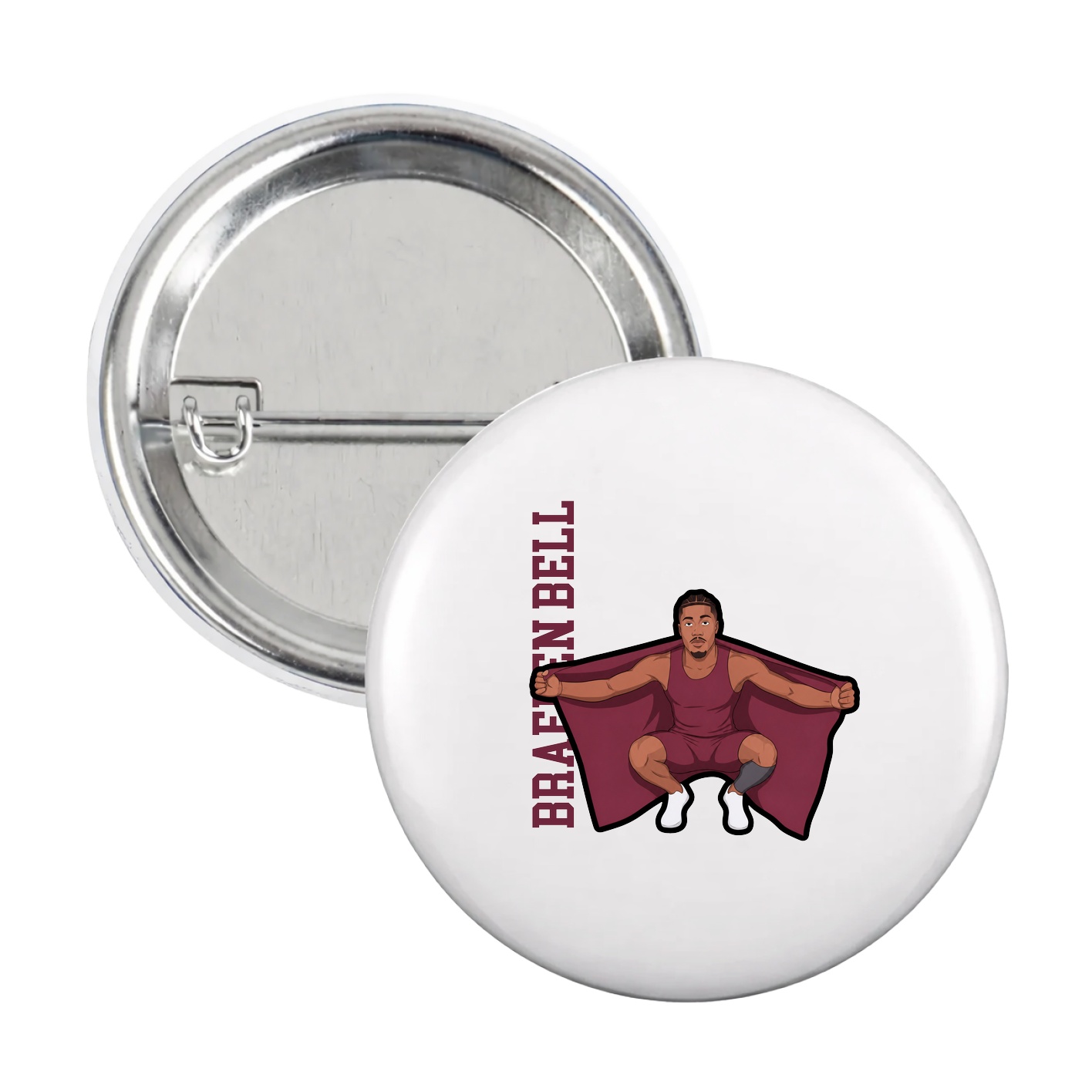 Game Day Button — Name Vertical in White