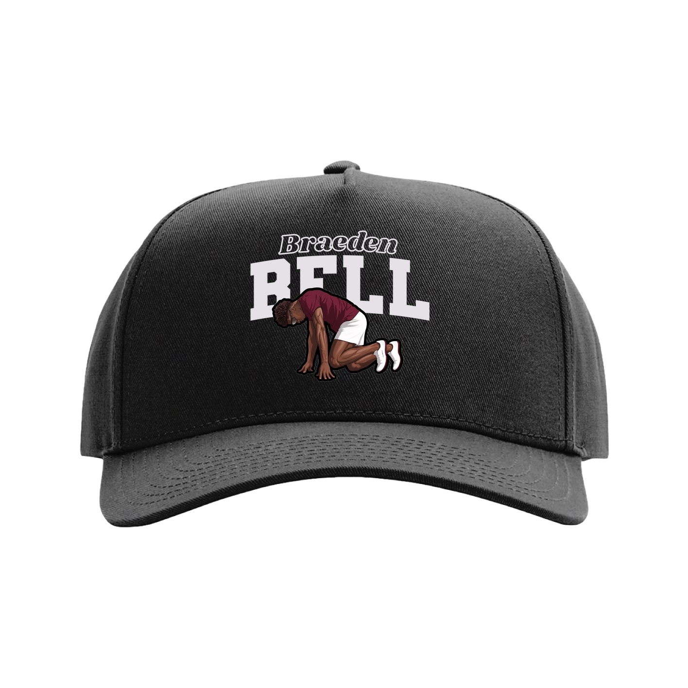 Full Fabric Five-Panel Champ Cap — Name Arch in Black