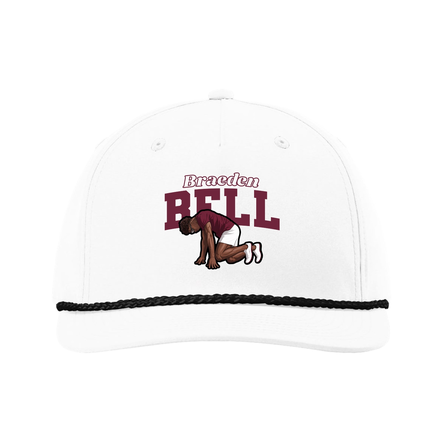 Five-Panel Classic Rope Cap — Name Arch in White