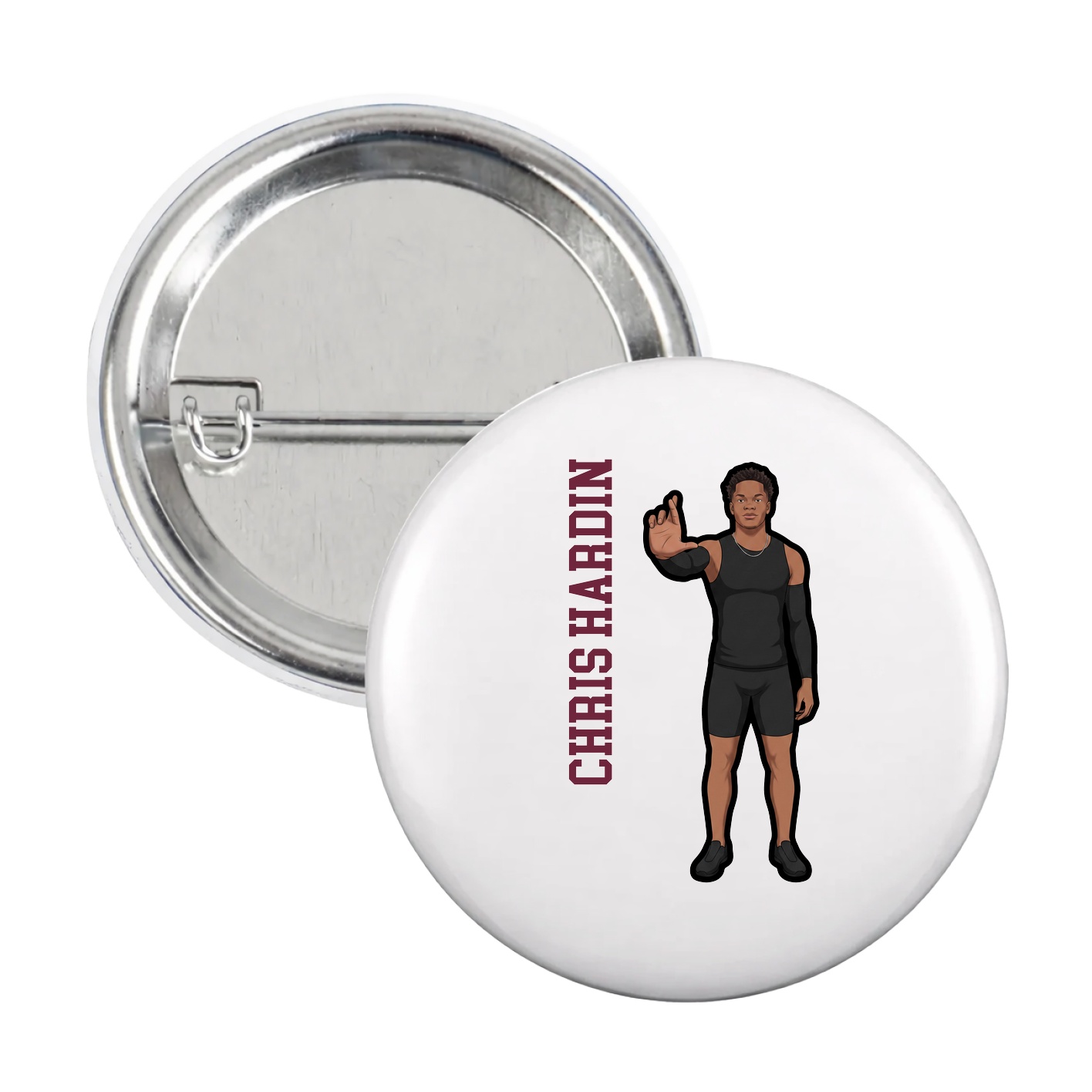 Game Day Button — Name Vertical in White
