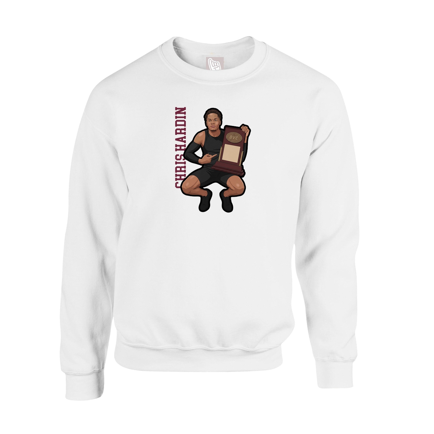 Fleece Crew — Name Vertical in White