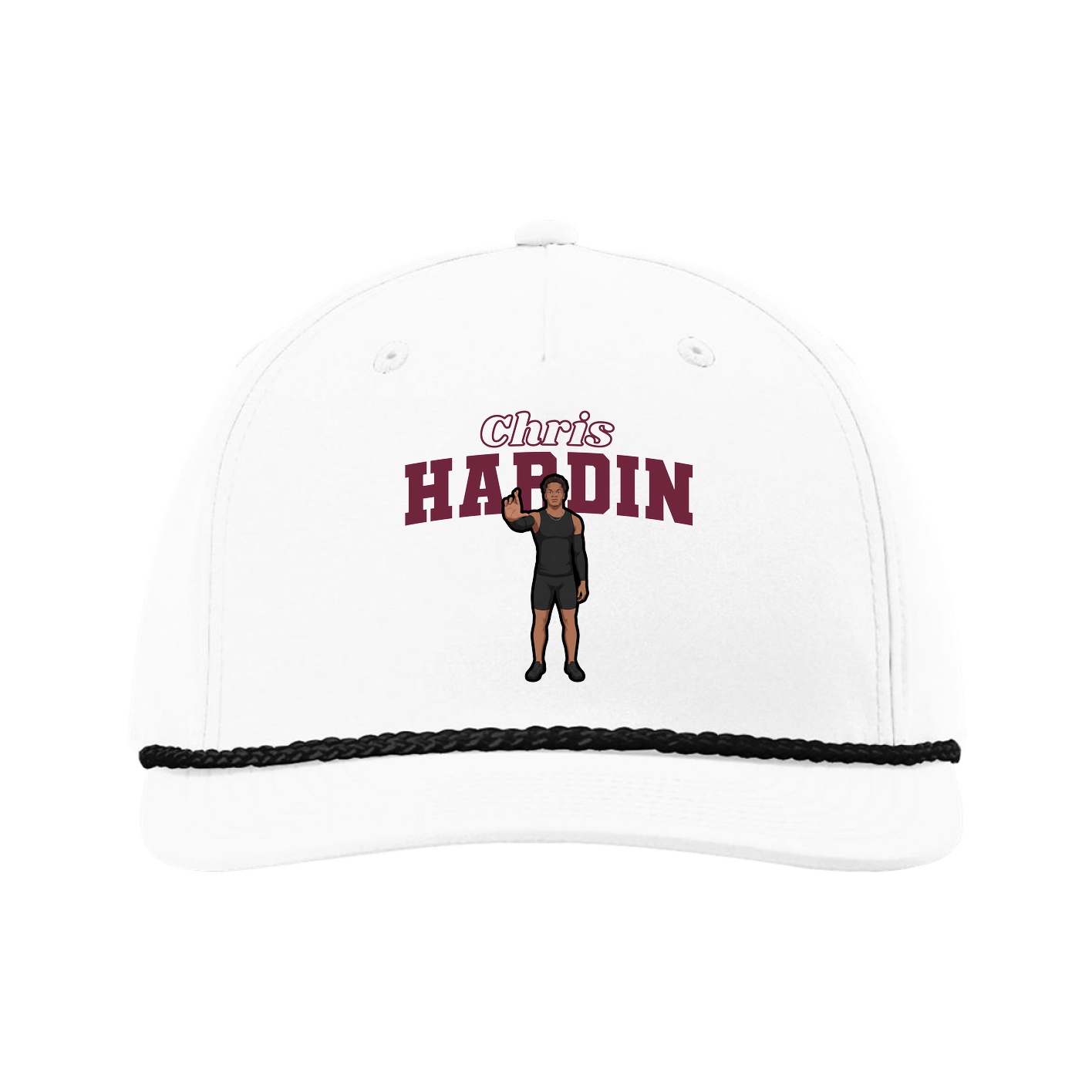 Five-Panel Classic Rope Cap — Name Arch in White