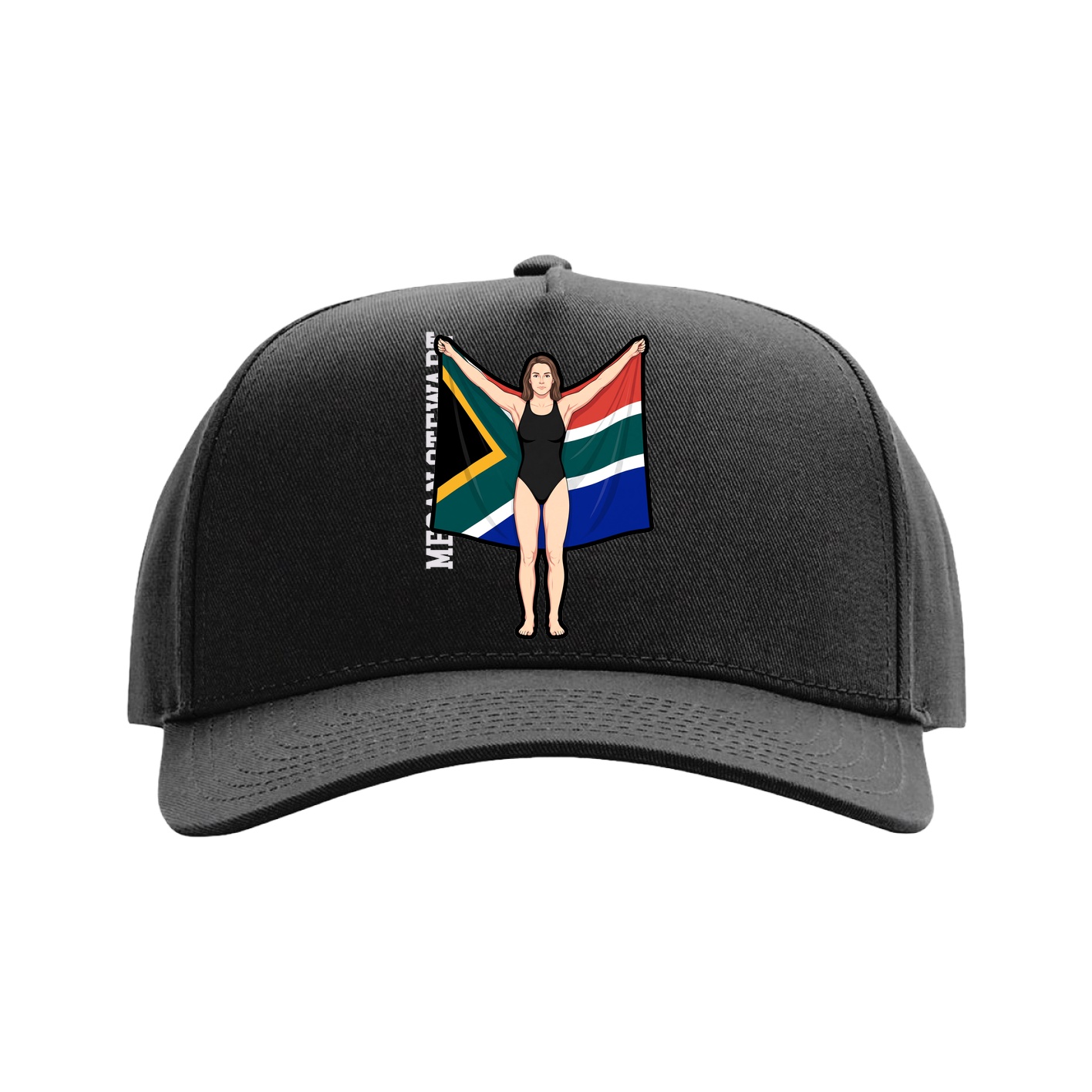 Full Fabric Five-Panel Champ Cap — Name Vertical in Black