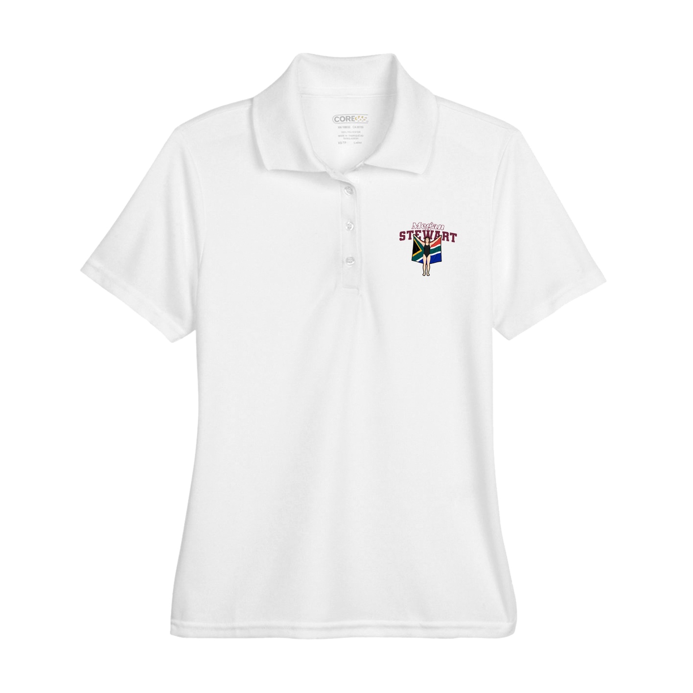 Womens Performance Polo — Name Arch in White