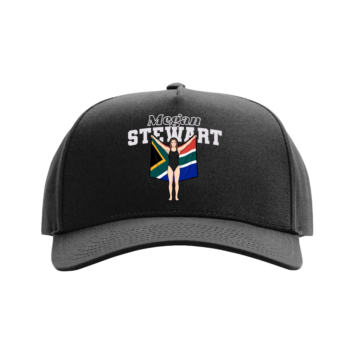 Full Fabric Five-Panel Champ Cap — Name Arch in Black