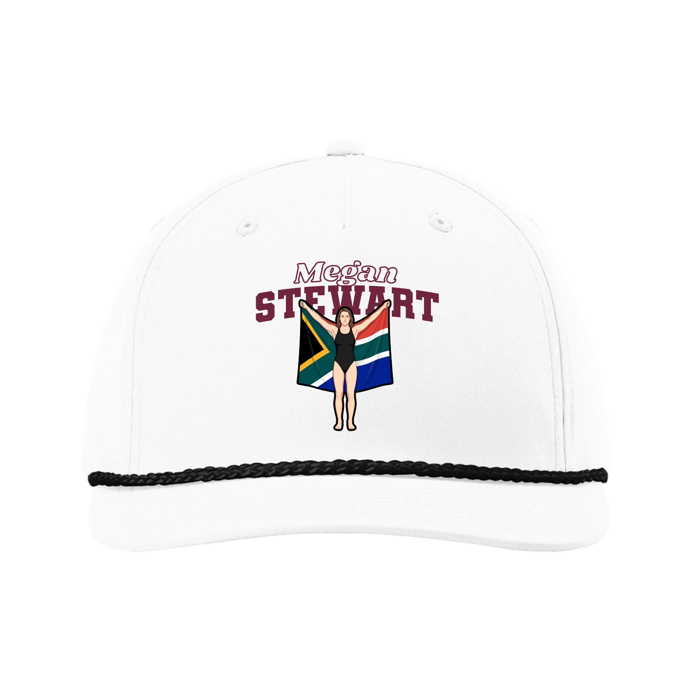 Five-Panel Classic Rope Cap — Name Arch in White