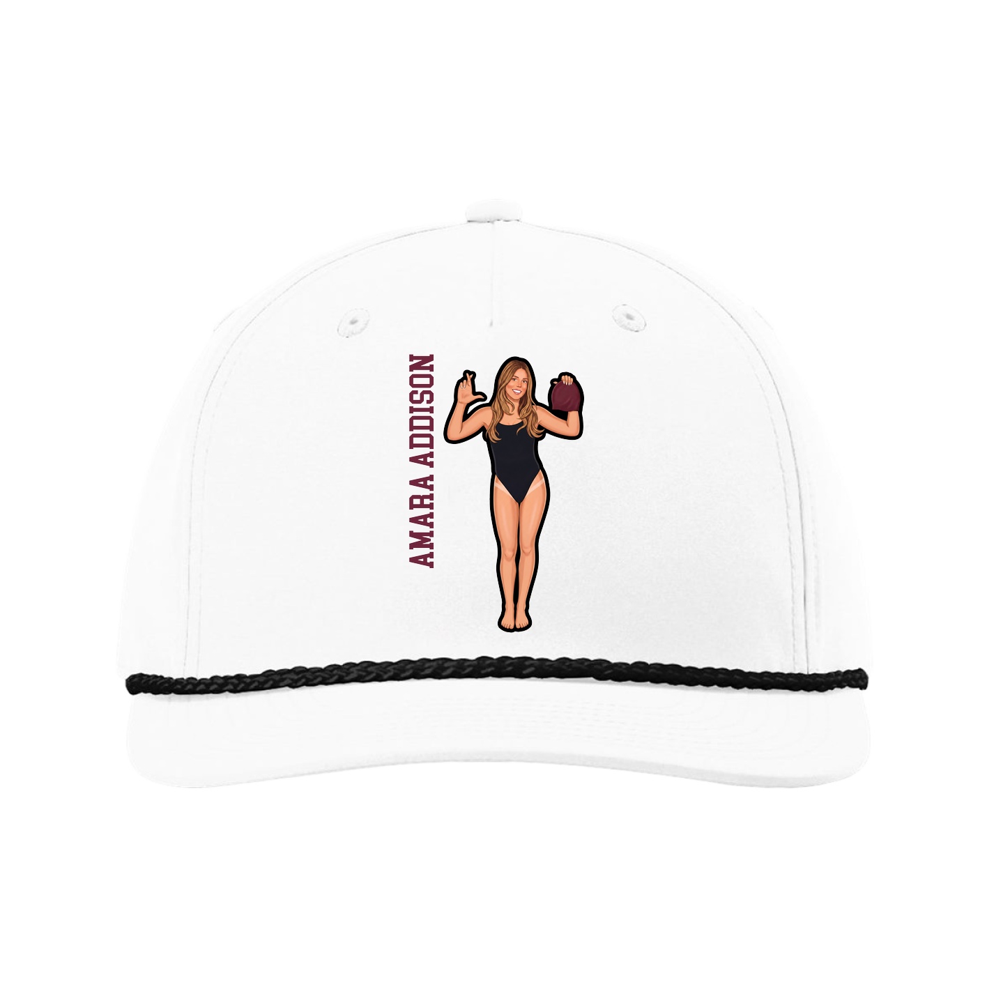 Five-Panel Classic Rope Cap — Name Vertical in White