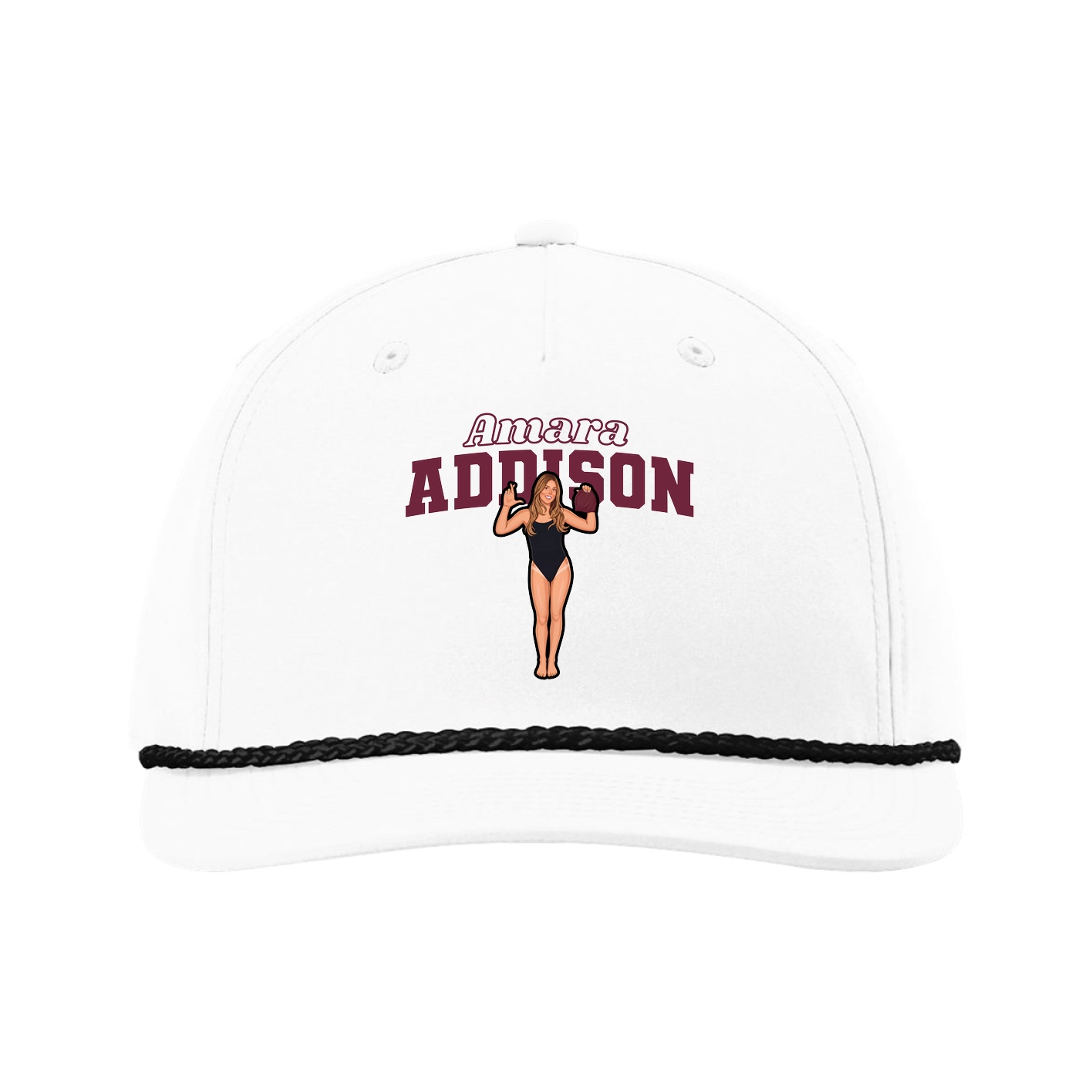 Five-Panel Classic Rope Cap — Name Arch in White