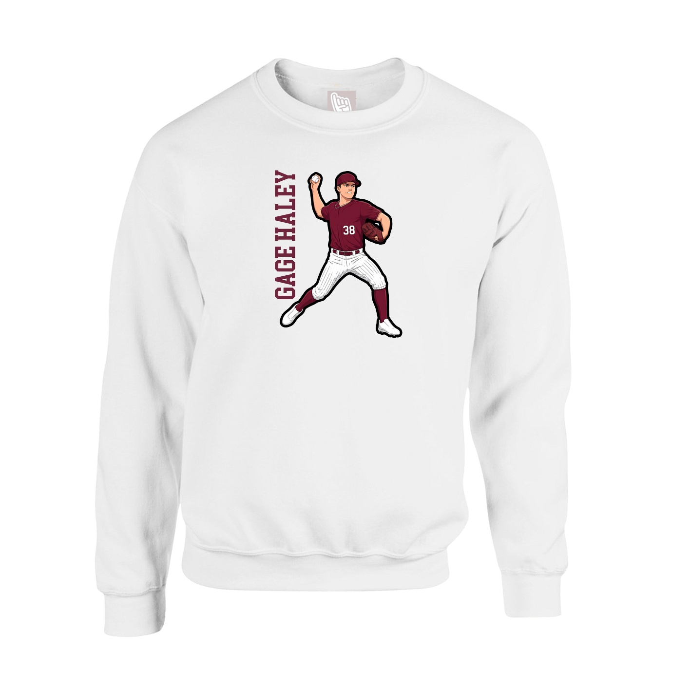 Fleece Crew — Name Vertical in White