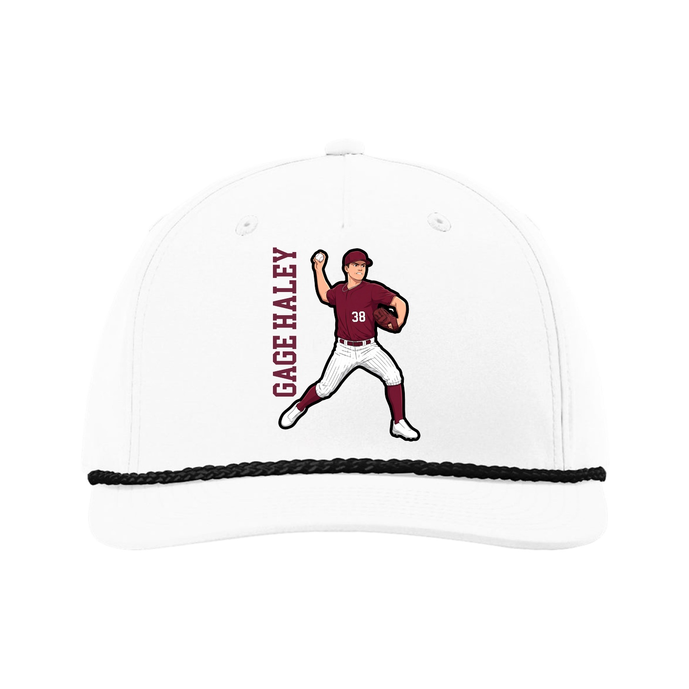 Five-Panel Classic Rope Cap — Name Vertical in White