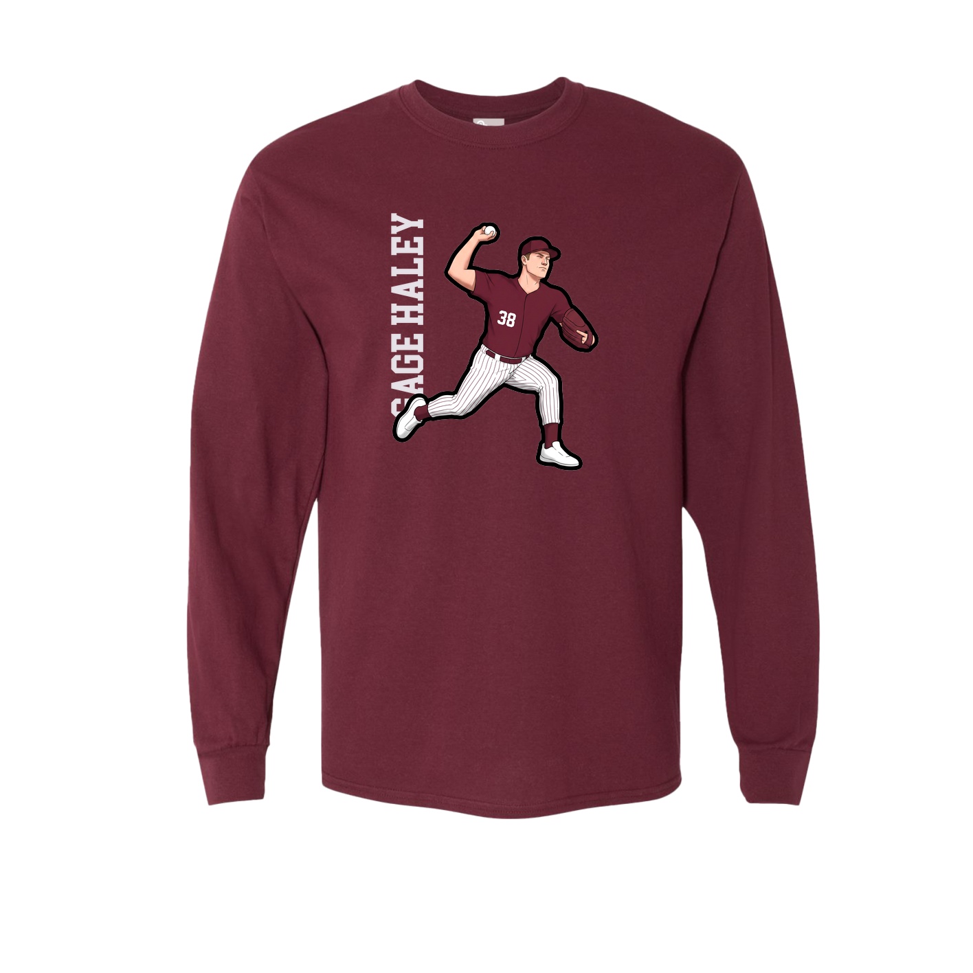 Long Sleeve Tee — Name Vertical in Maroon