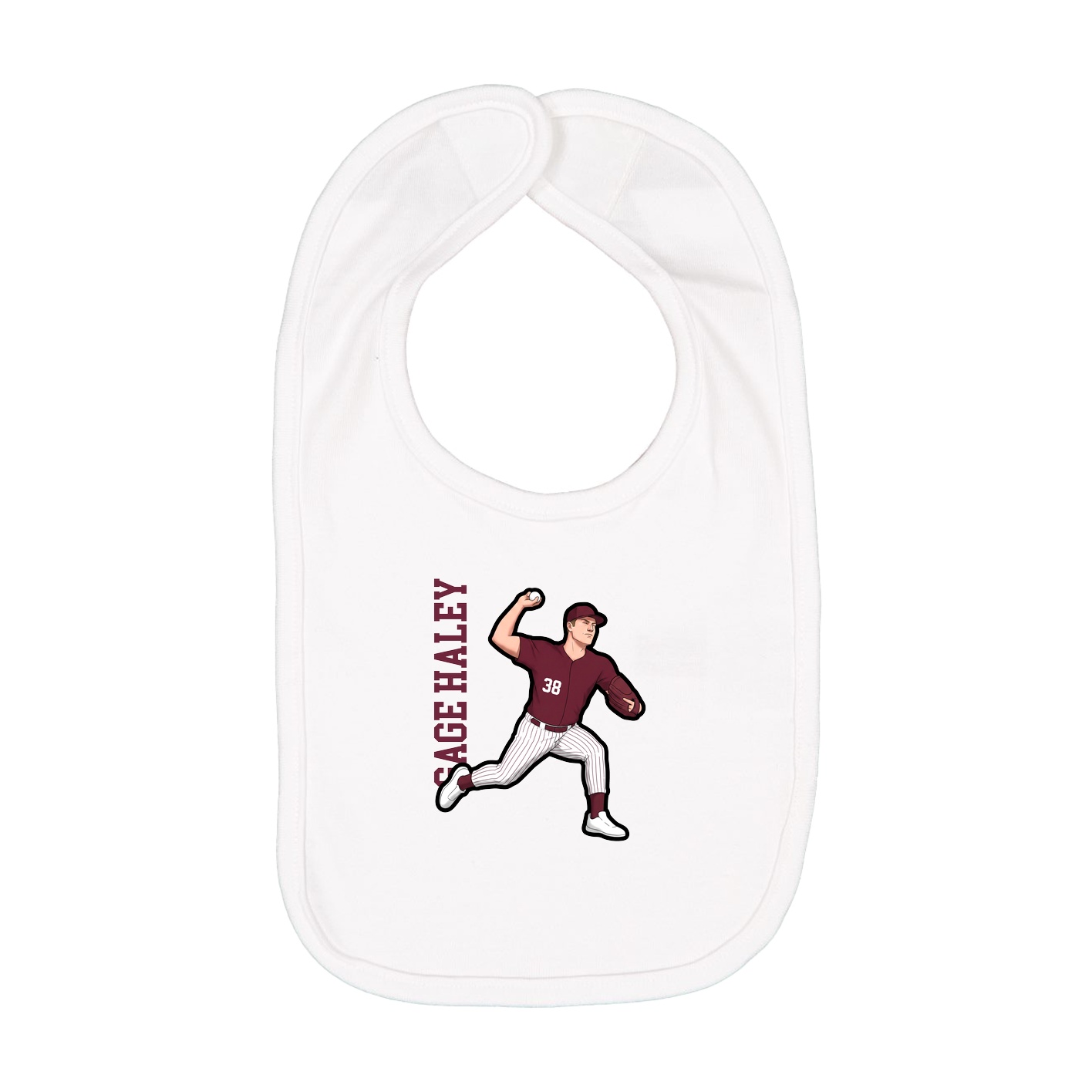 Infant Bib — Name Vertical in White