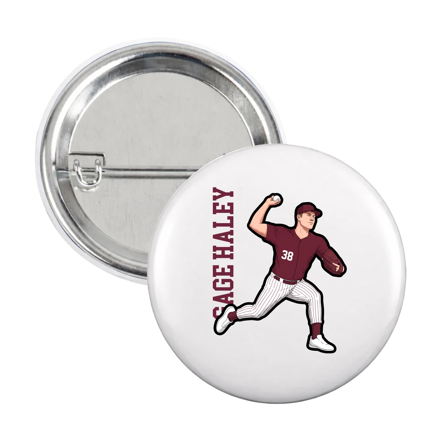 Game Day Button — Name Vertical in White