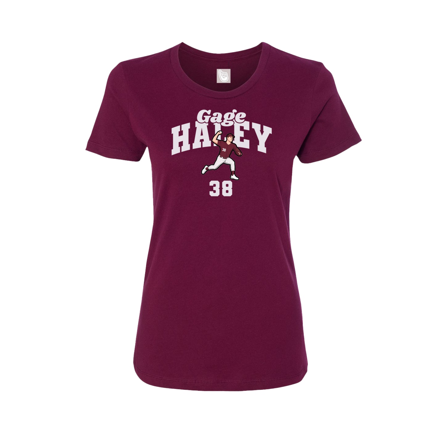Fitted Women's Tee — Signature Arch in Maroon
