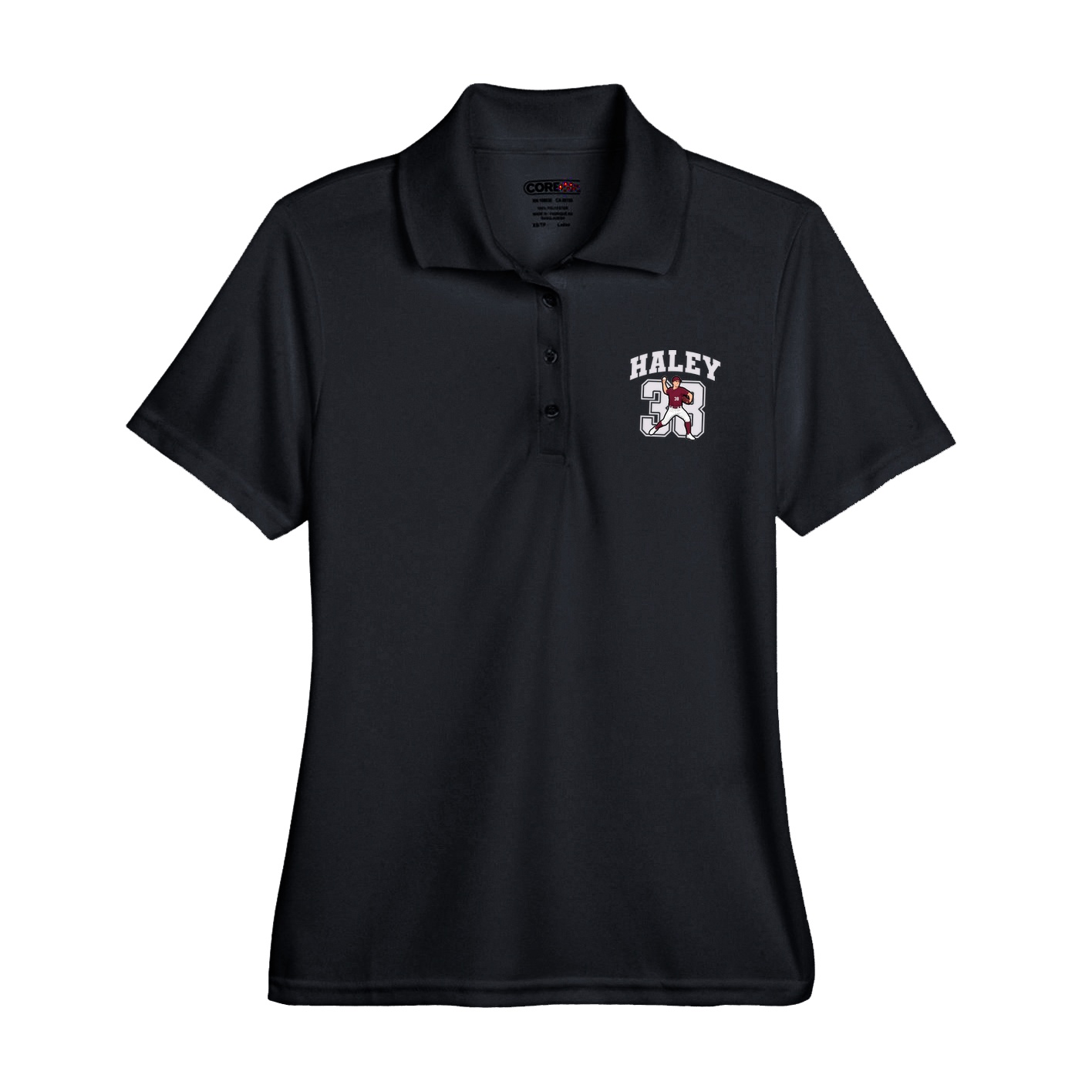 Womens Performance Polo — Number in Black