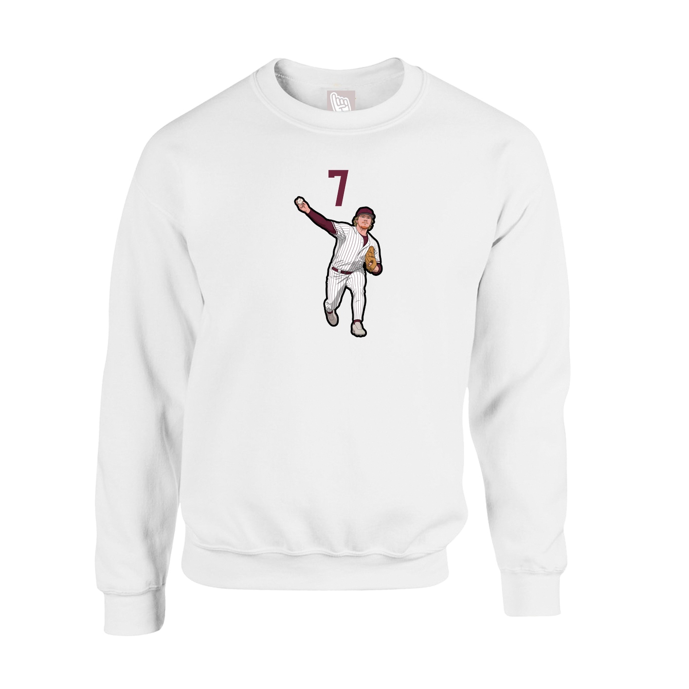 Fleece Crew — Number Top in White