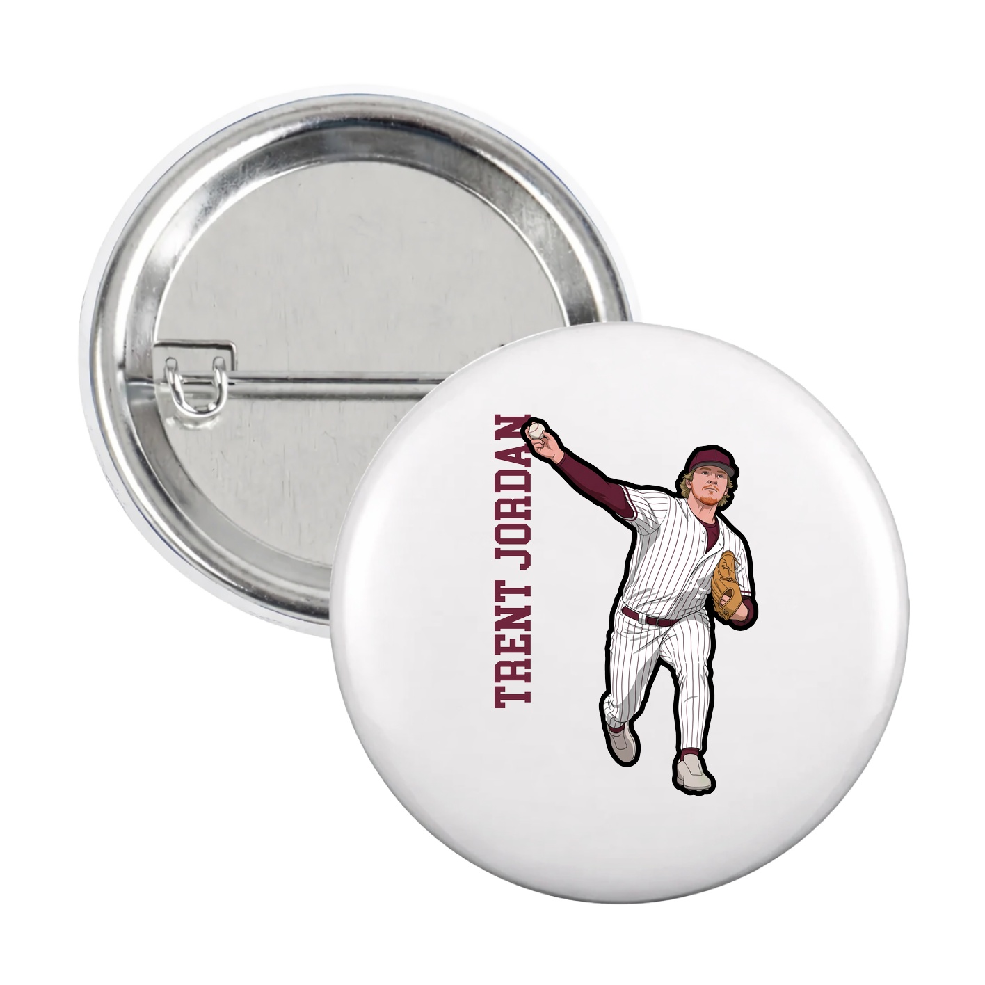 Game Day Button — Name Vertical in White