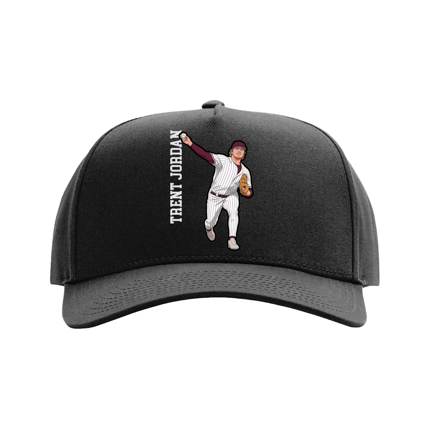 Full Fabric Five-Panel Champ Cap — Name Vertical in Black