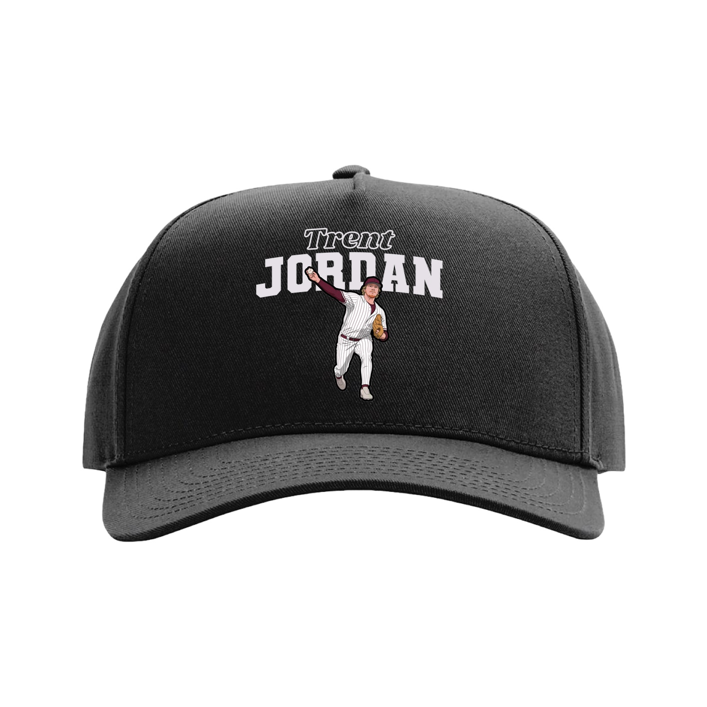 Full Fabric Five-Panel Champ Cap — Name Arch in Black