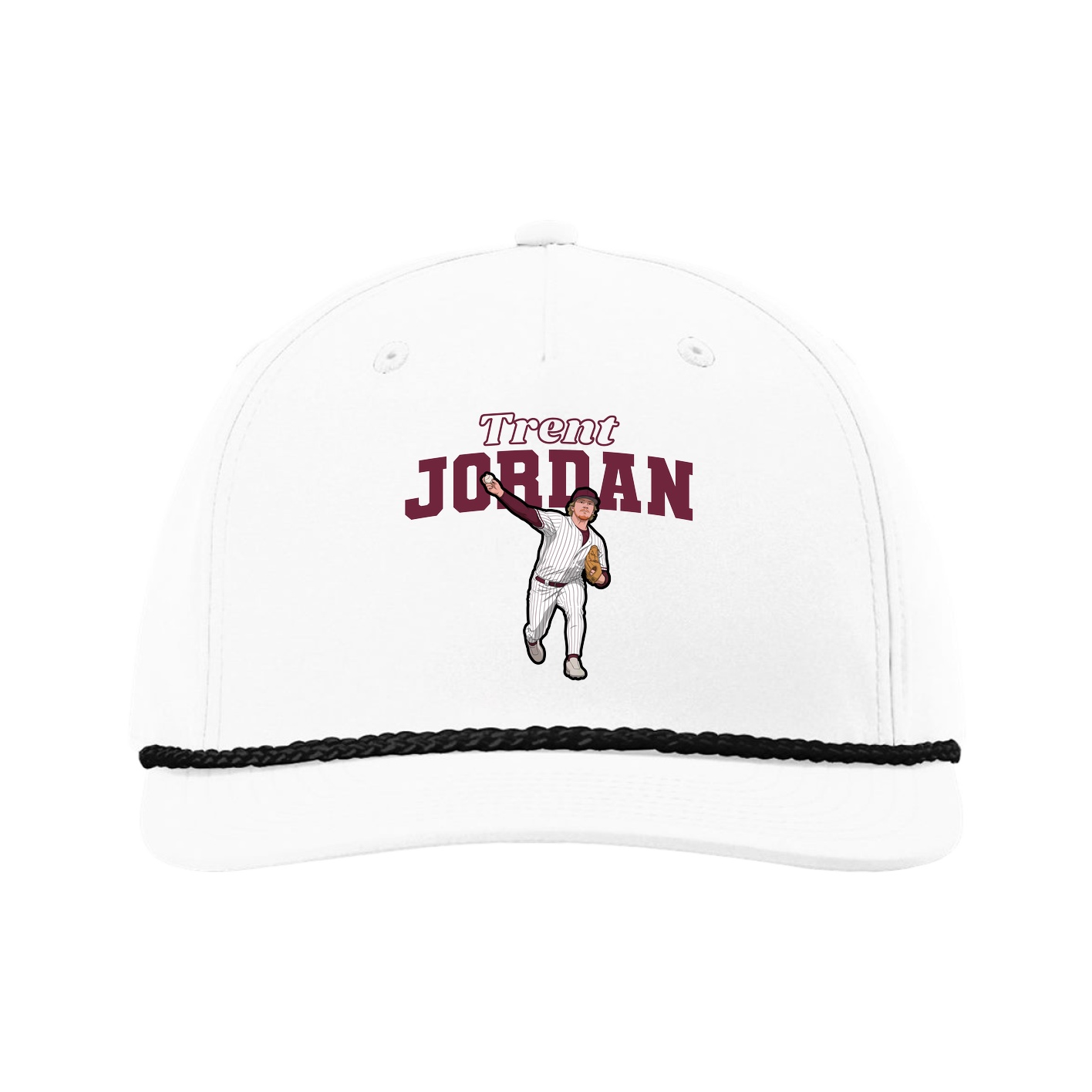 Five-Panel Classic Rope Cap — Name Arch in White