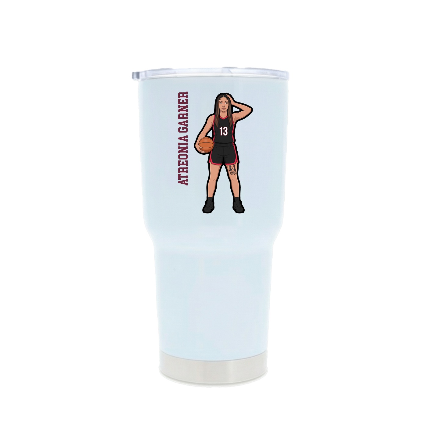 30oz Stainless Steel Tumbler — Name Vertical in White