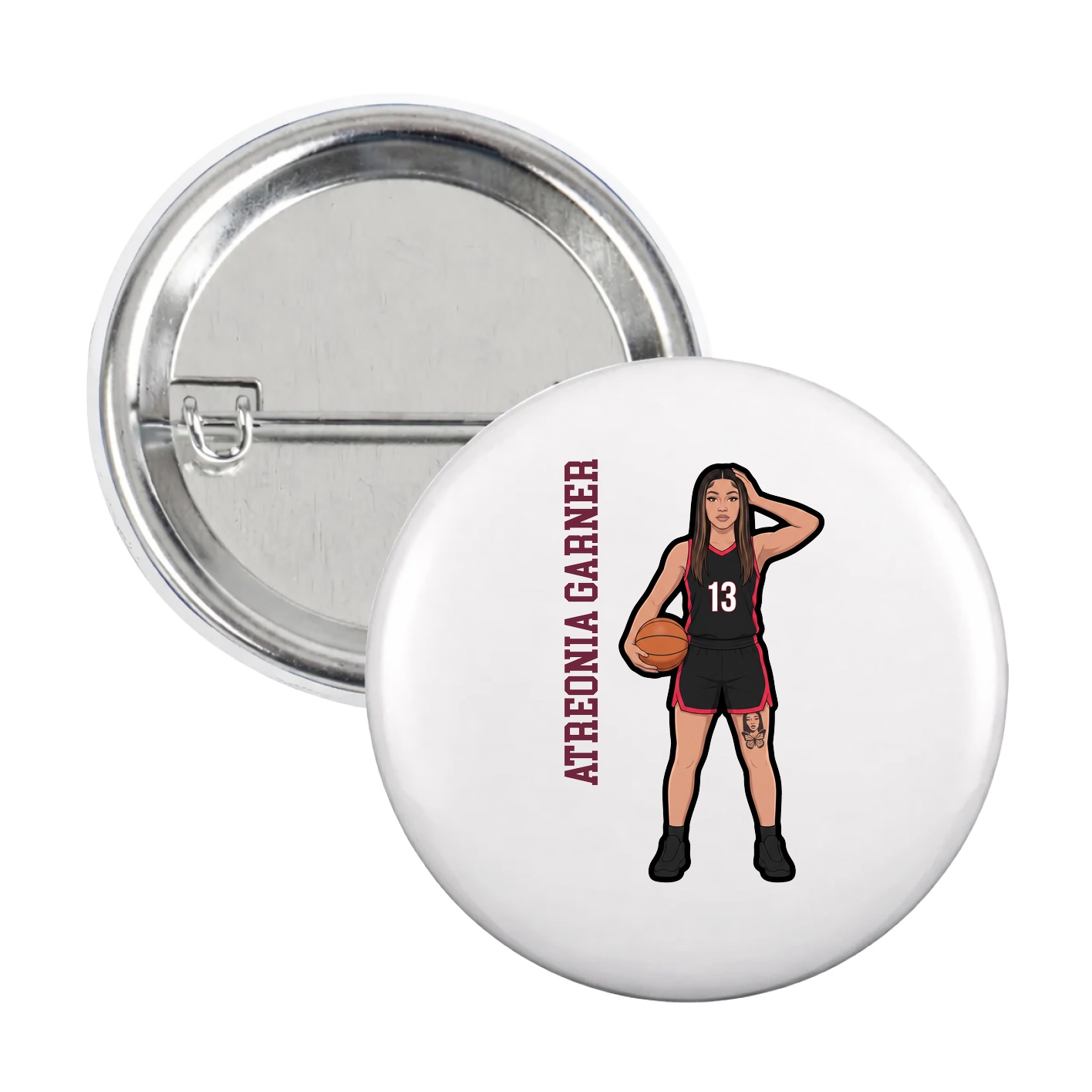 Game Day Button — Name Vertical in White