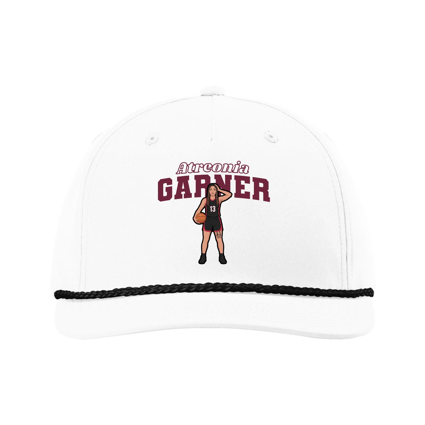 Five-Panel Classic Rope Cap — Name Arch in White