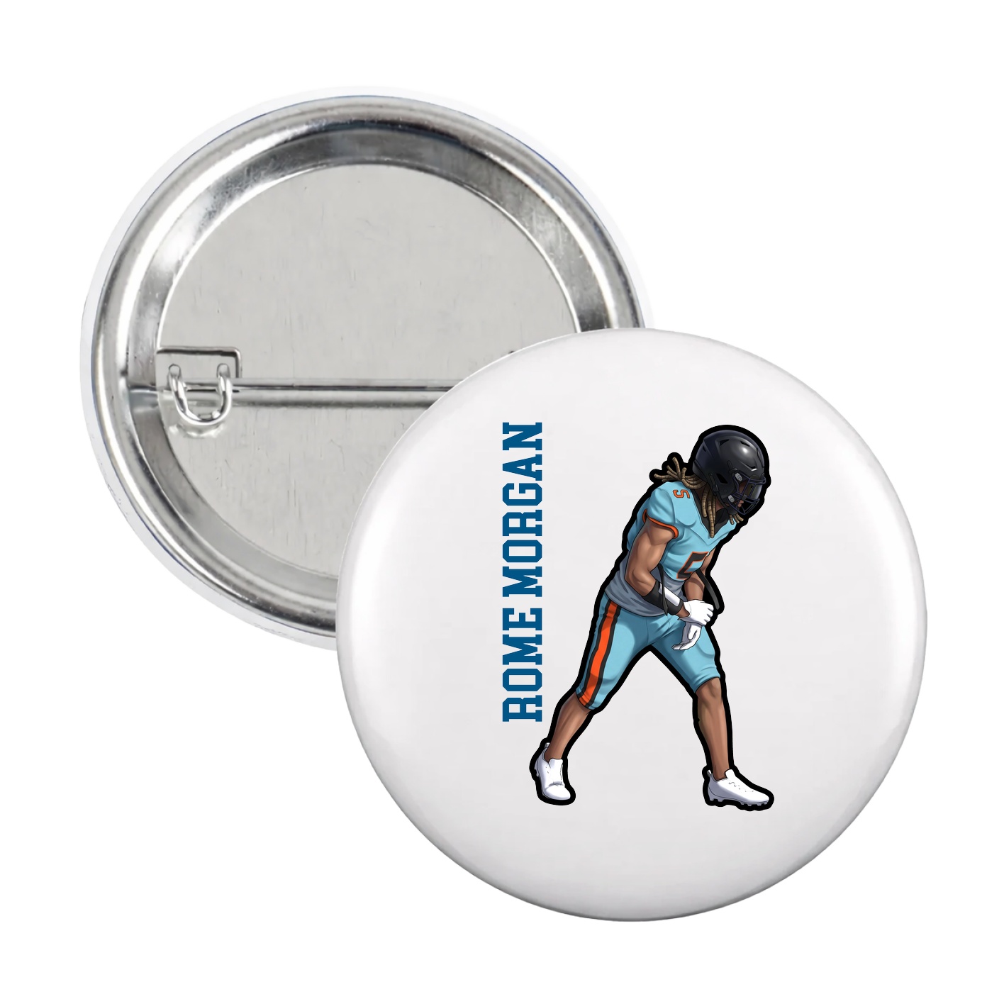 Game Day Button — Name Vertical in White