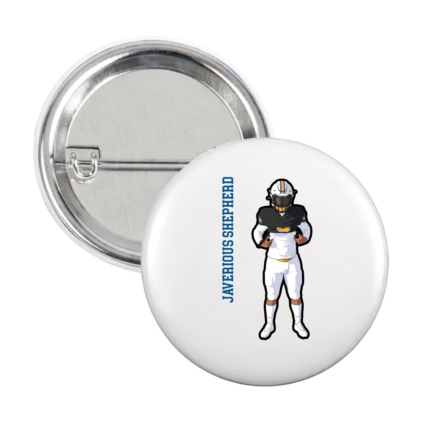 Game Day Button — Name Vertical in White