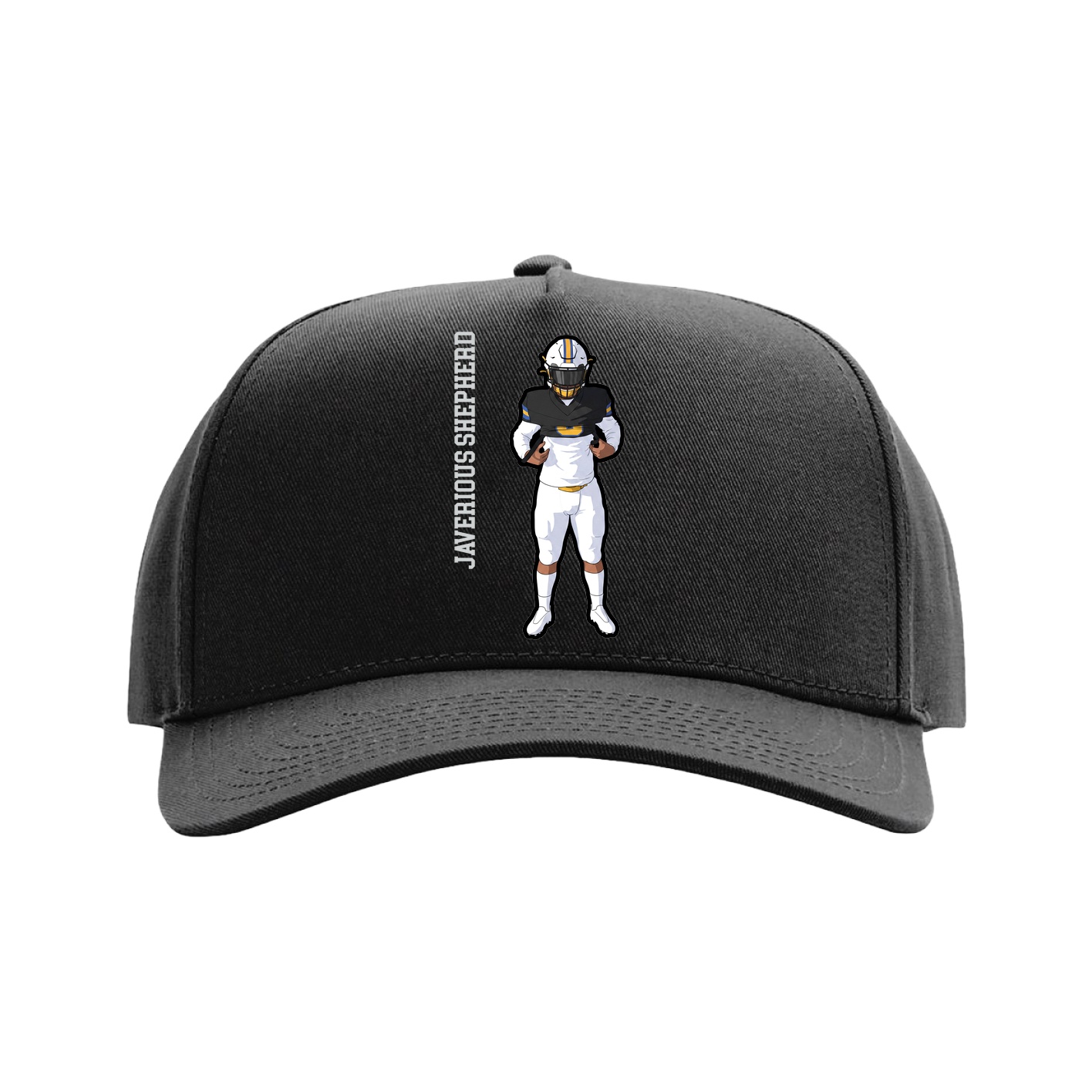 Full Fabric Five-Panel Champ Cap — Name Vertical in Black