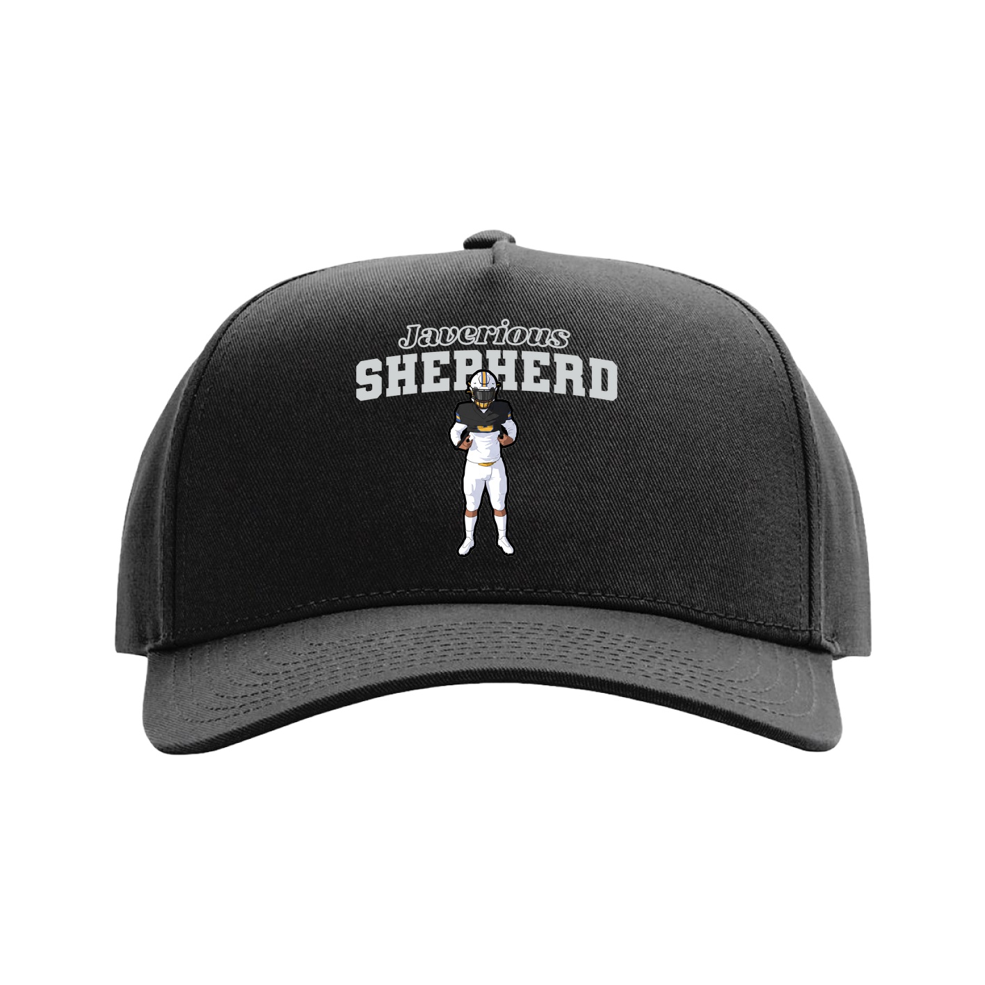 Full Fabric Five-Panel Champ Cap — Name Arch in Black