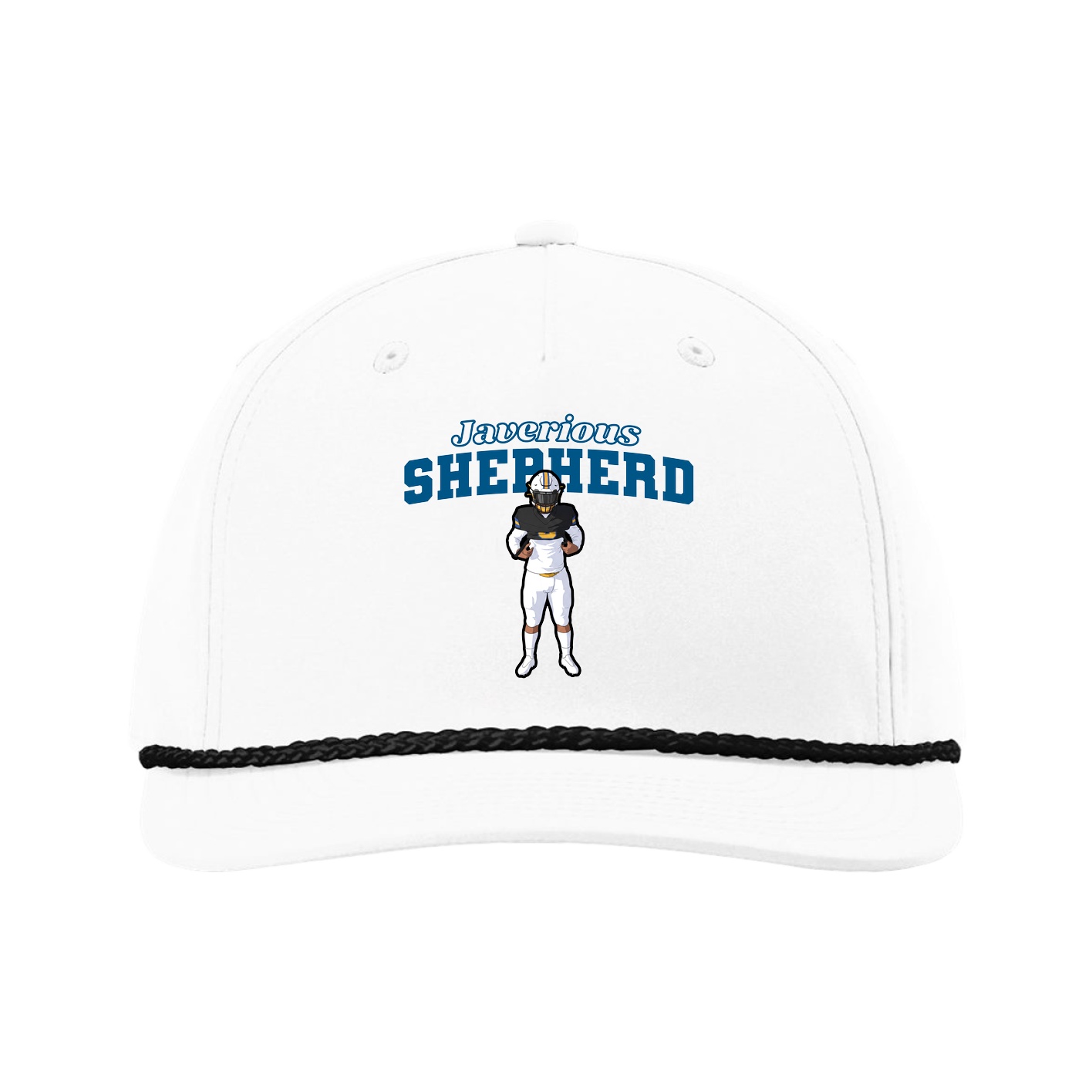 Five-Panel Classic Rope Cap — Name Arch in White