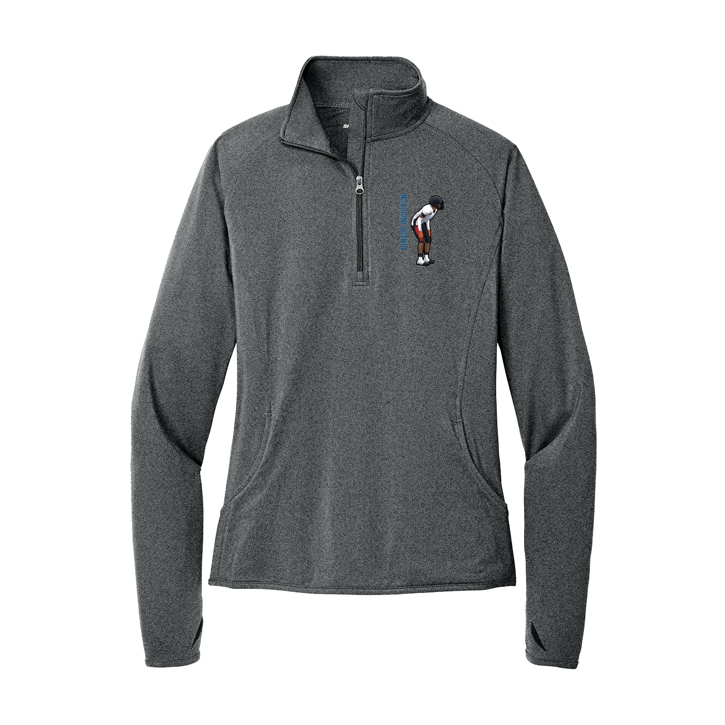 Women's Q-Zip Pullover — Name Vertical in Grey