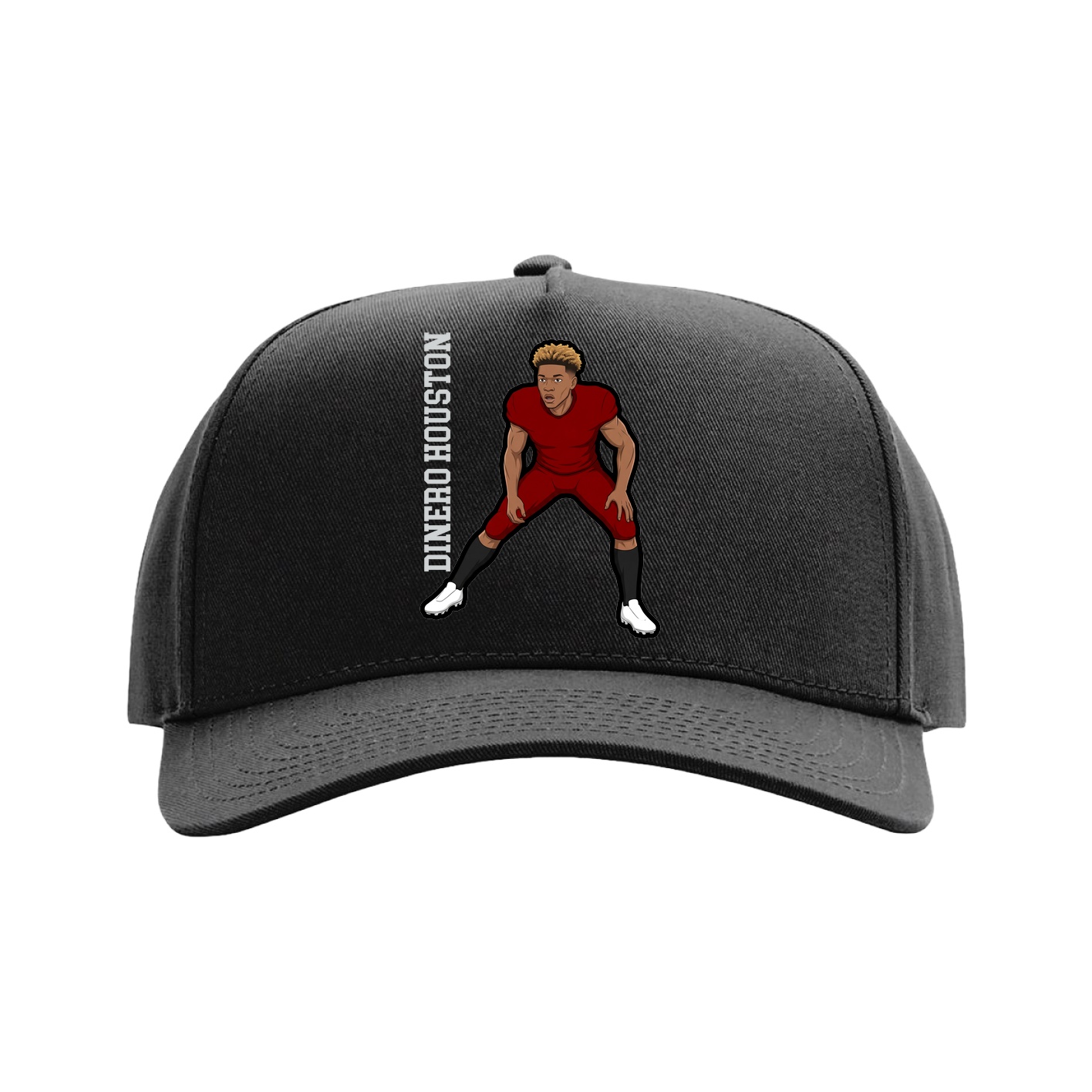 Full Fabric Five-Panel Champ Cap — Name Vertical in Black