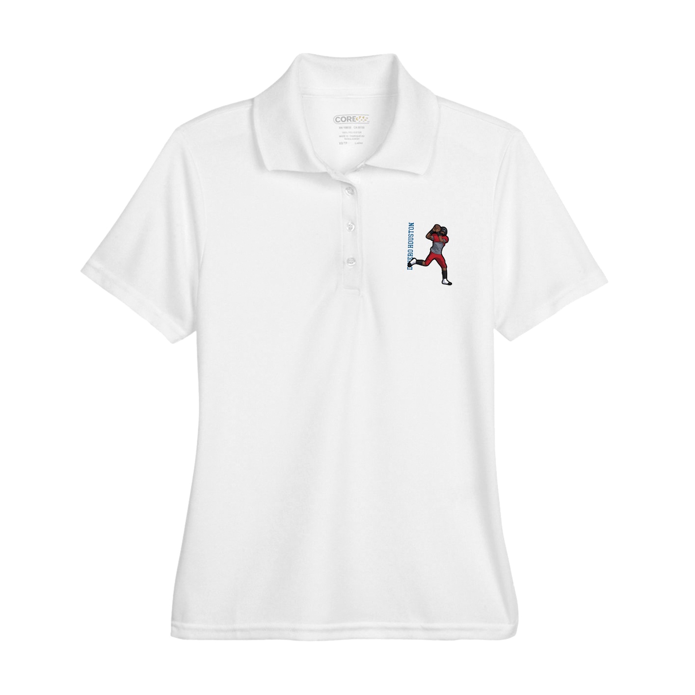 Womens Performance Polo — Name Vertical in White