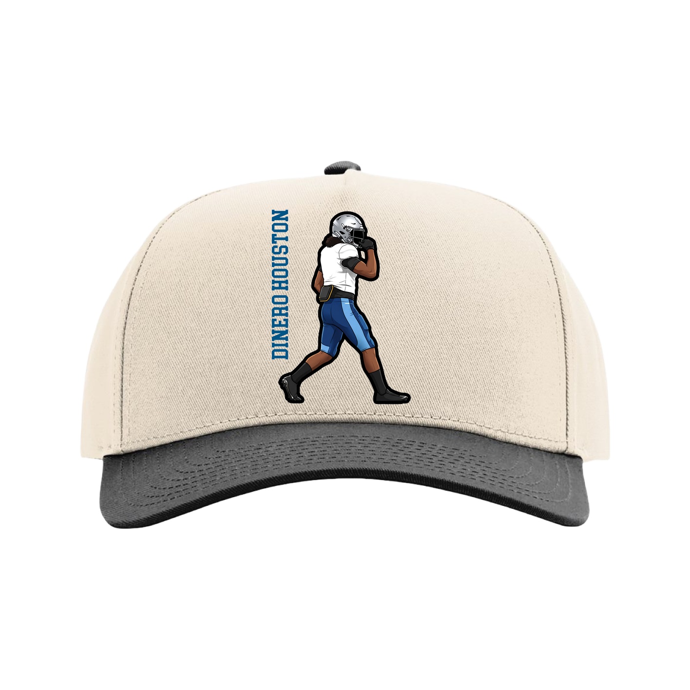 Full Fabric Five-Panel Champ Cap — Name Vertical in Cream/Black