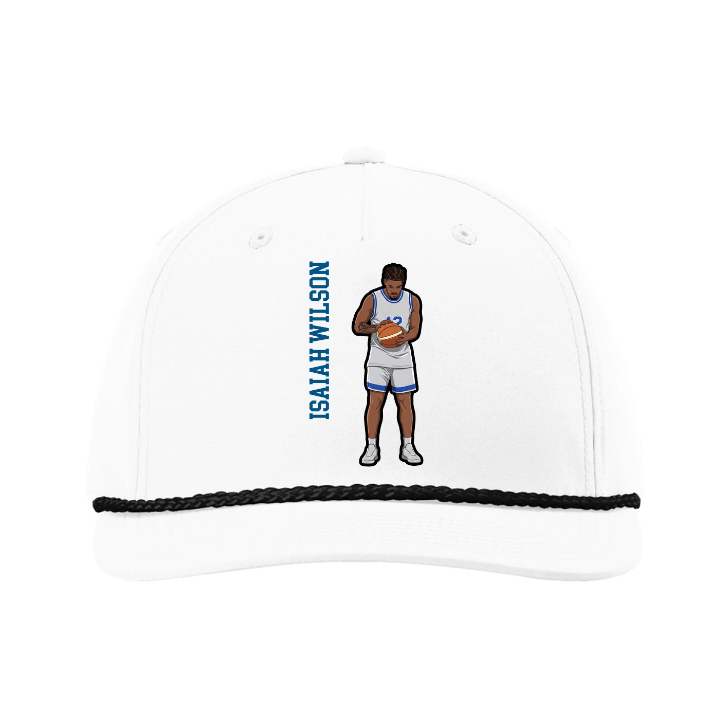 Five-Panel Classic Rope Cap — Name Vertical in White