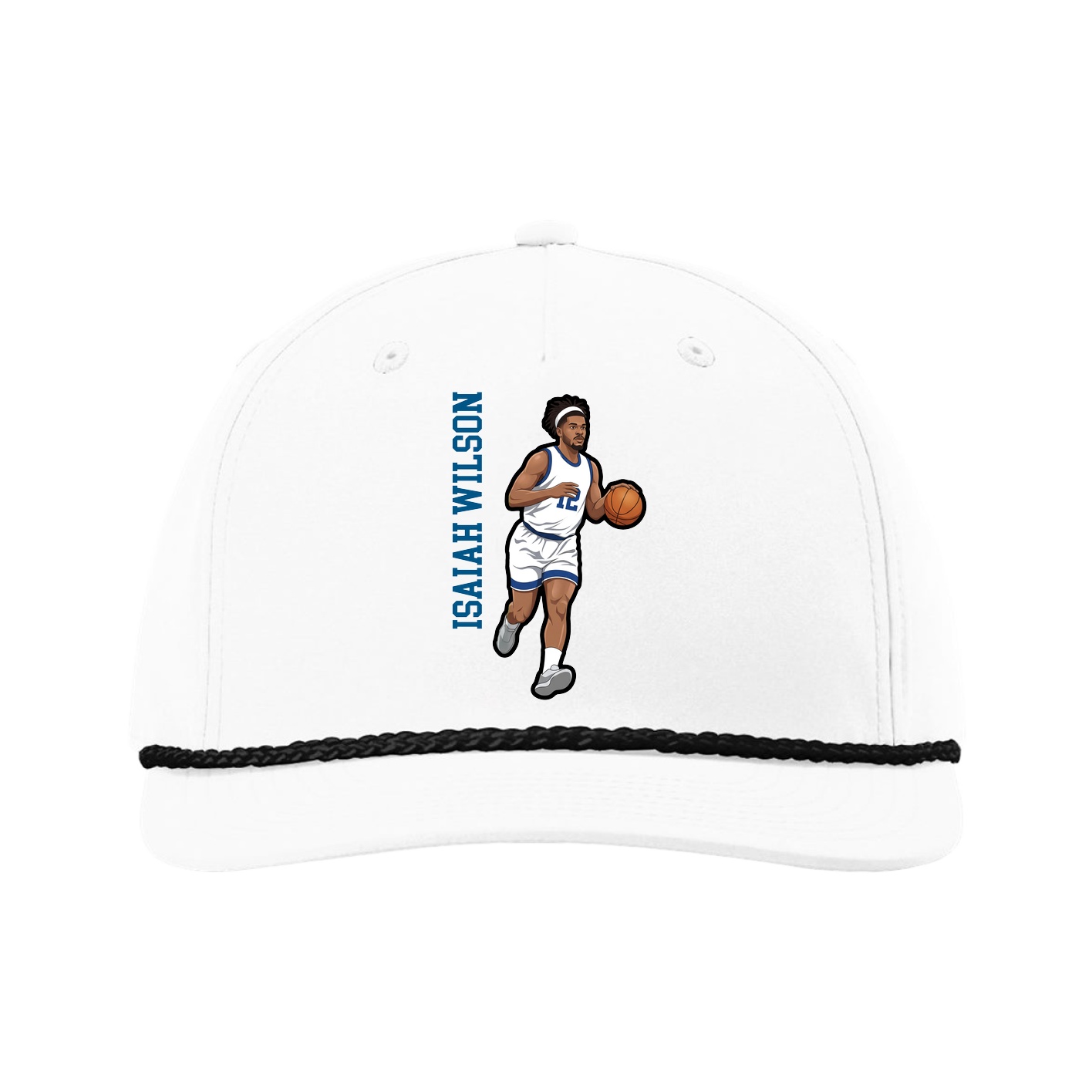Five-Panel Classic Rope Cap — Name Vertical in White