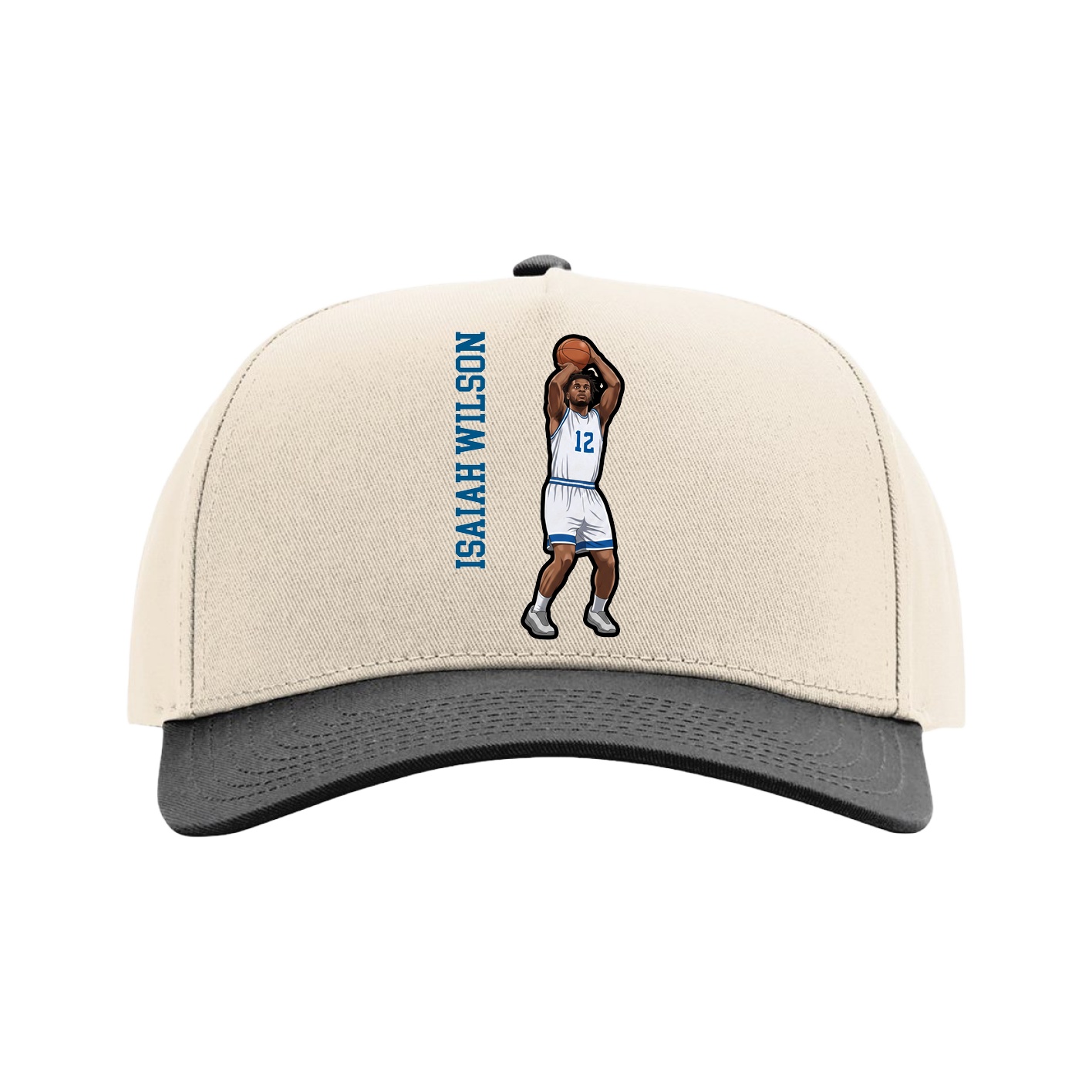 Full Fabric Five-Panel Champ Cap — Name Vertical in Cream/Black
