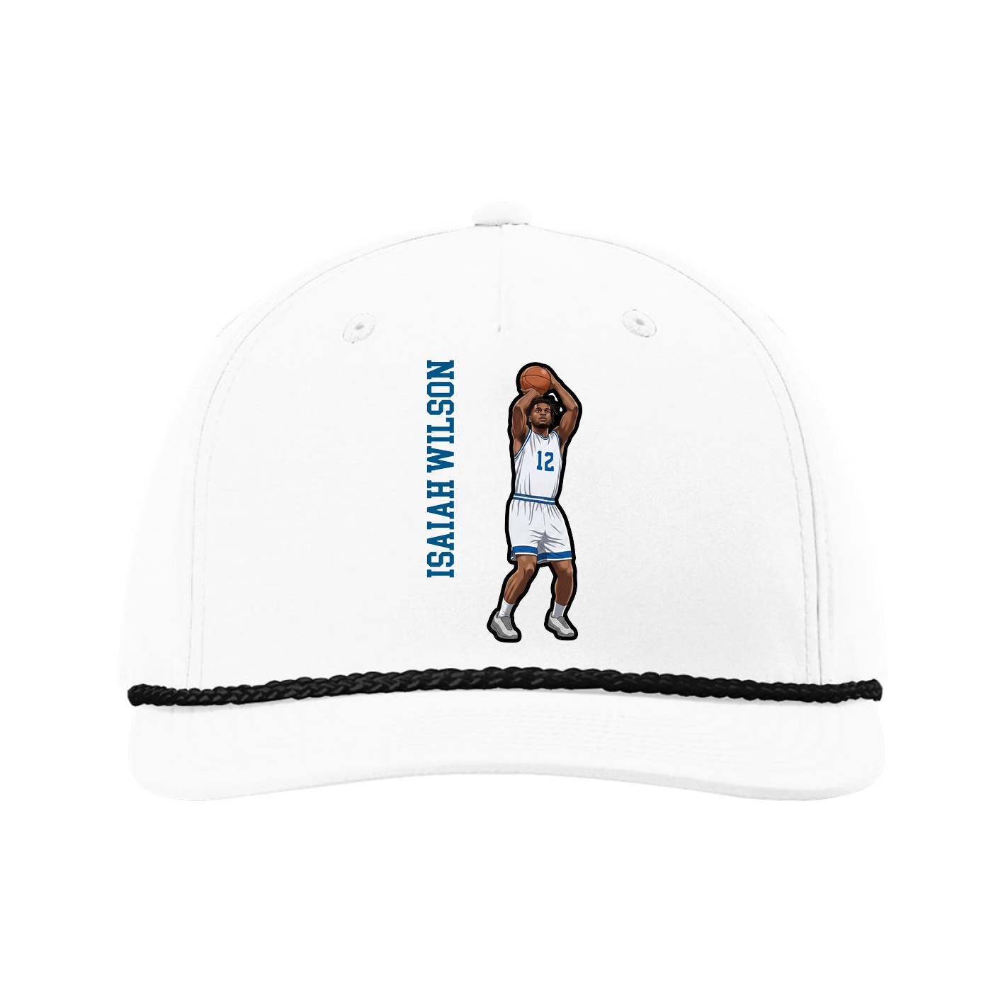 Five-Panel Classic Rope Cap — Name Vertical in White