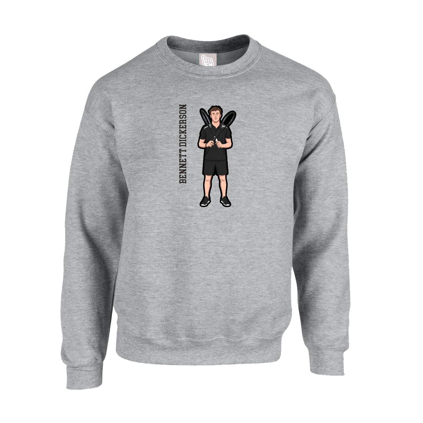 Fleece Crew — Name Vertical in Grey
