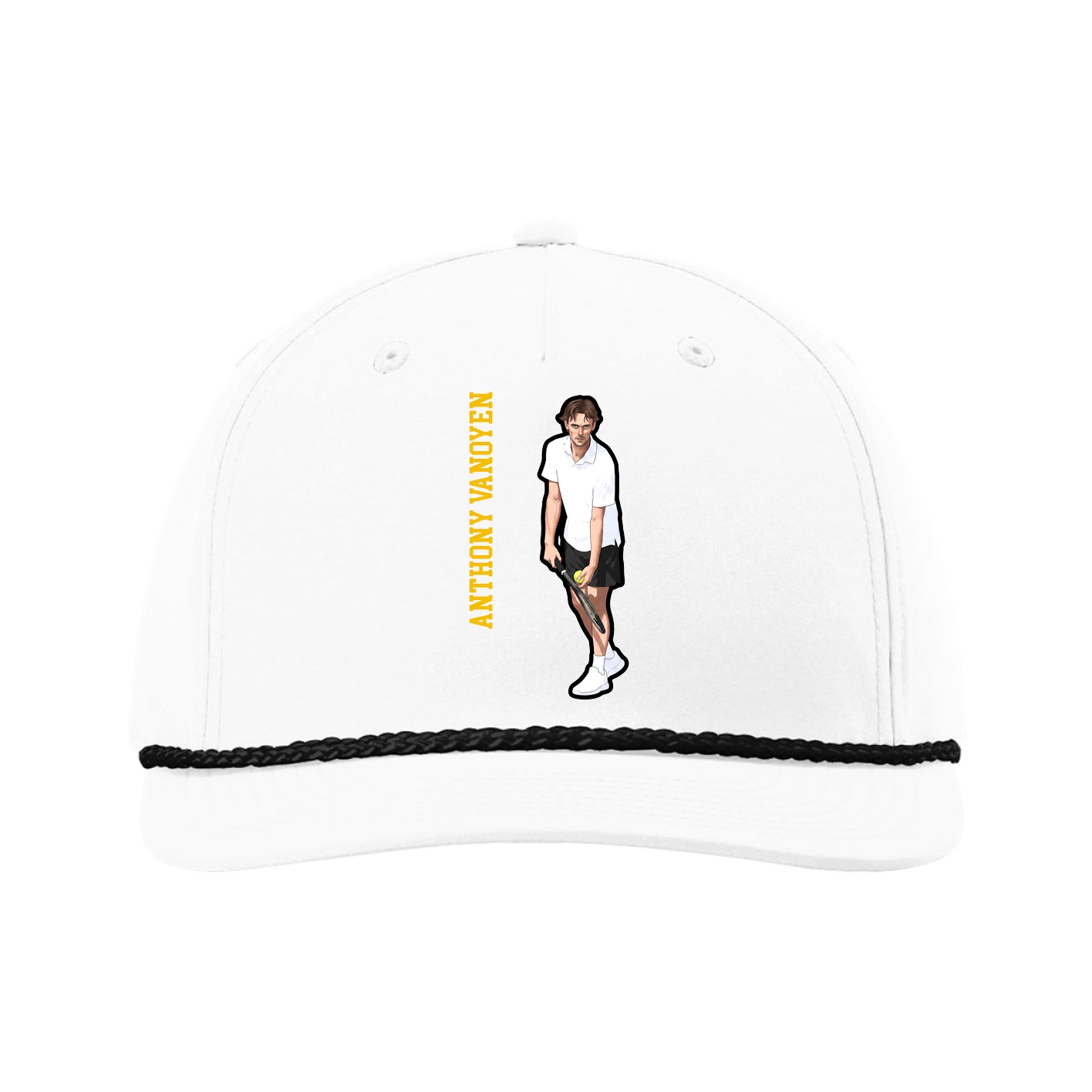 Five-Panel Classic Rope Cap — Name Vertical in White