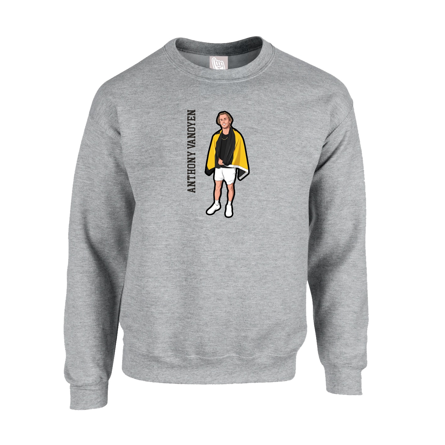 Fleece Crew — Name Vertical in Grey