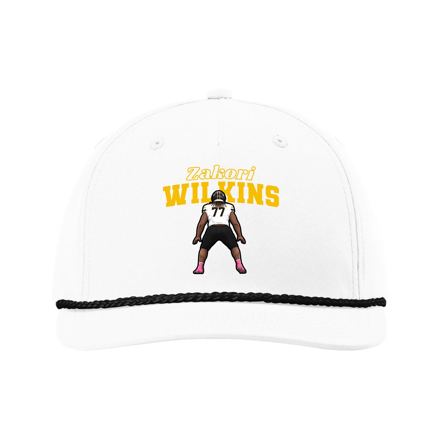 Five-Panel Classic Rope Cap — Name Arch in White