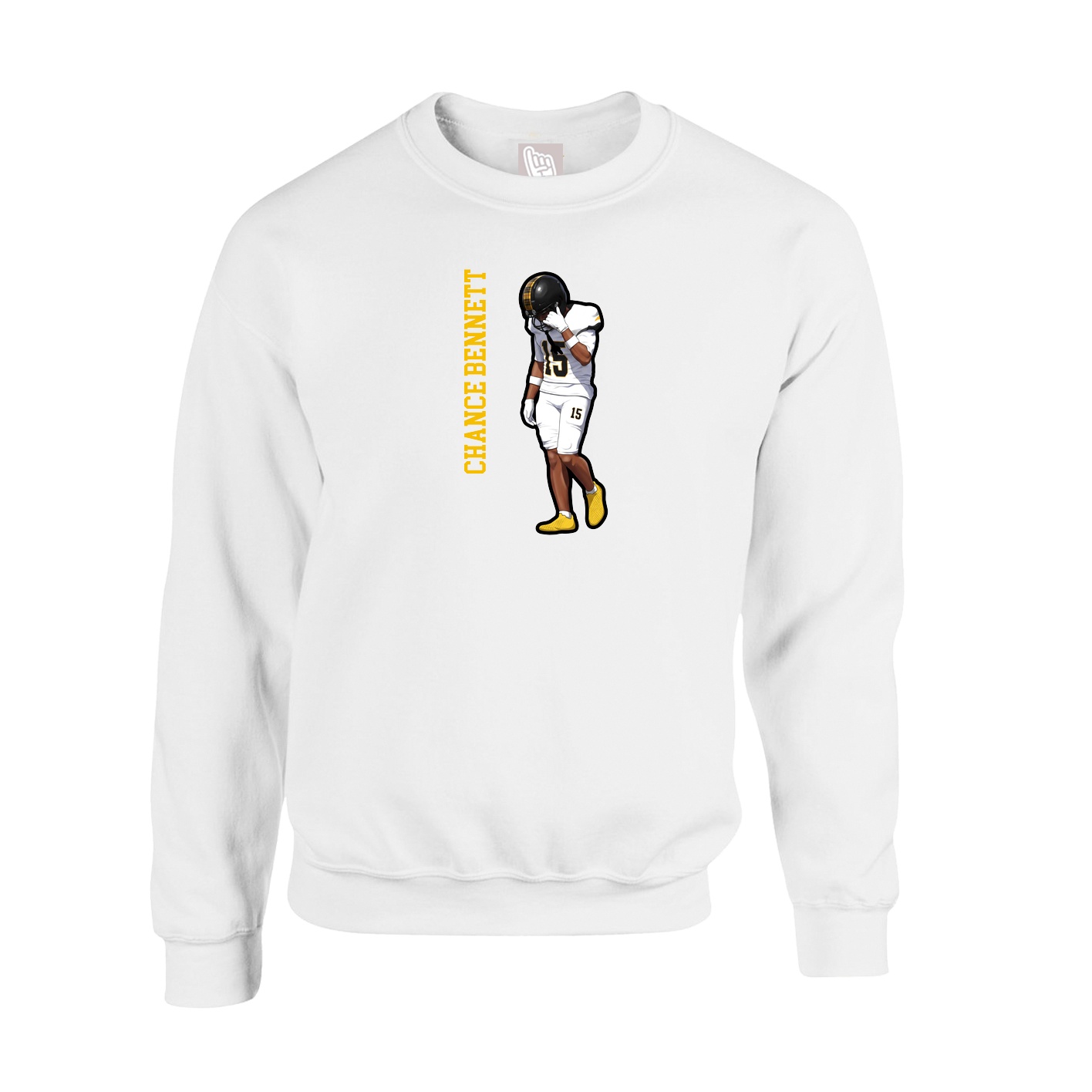 Fleece Crew — Name Vertical in White